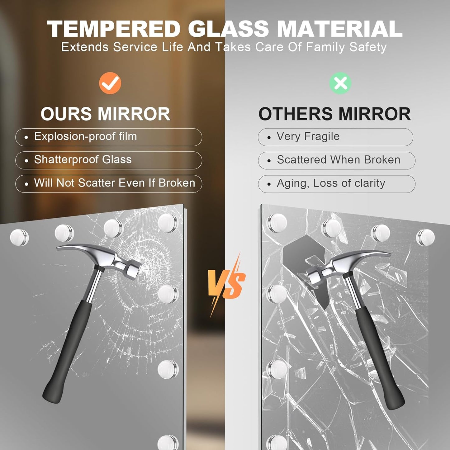 Hasipu LED Bathroom Mirror with Lights, 84" x 40" Hollywood Wall-Mounted Bathroom Mirror with 34 Dimmable Bulbs, 3 Colors Modes, Touch Control, Anti-Fog, Memory Function, Shatter-Proof, ETL Listed