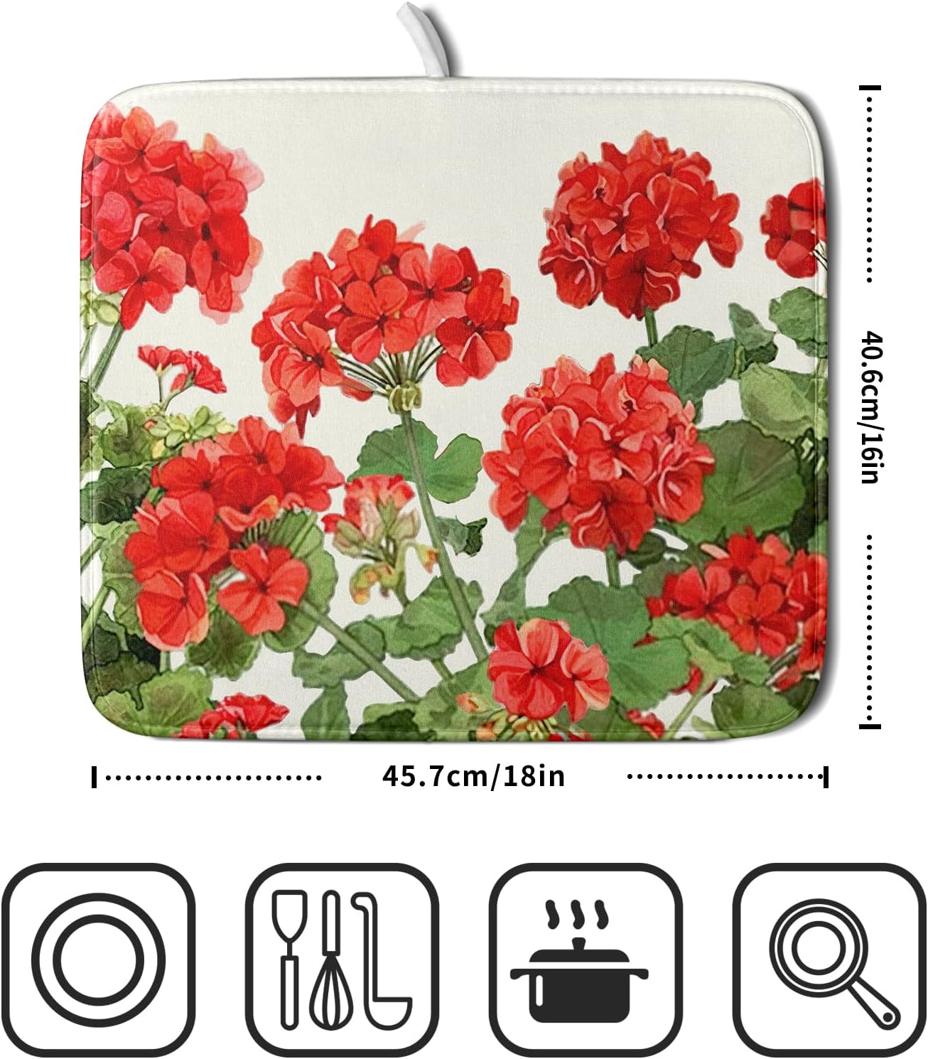 Spring Dish Drying Mat for Kitchen Counter Geranium Summer Floral Seasonal Absorbent Reversible Microfiber Kitchen Countertop Protector Dishes Pad Small 16x18 inch