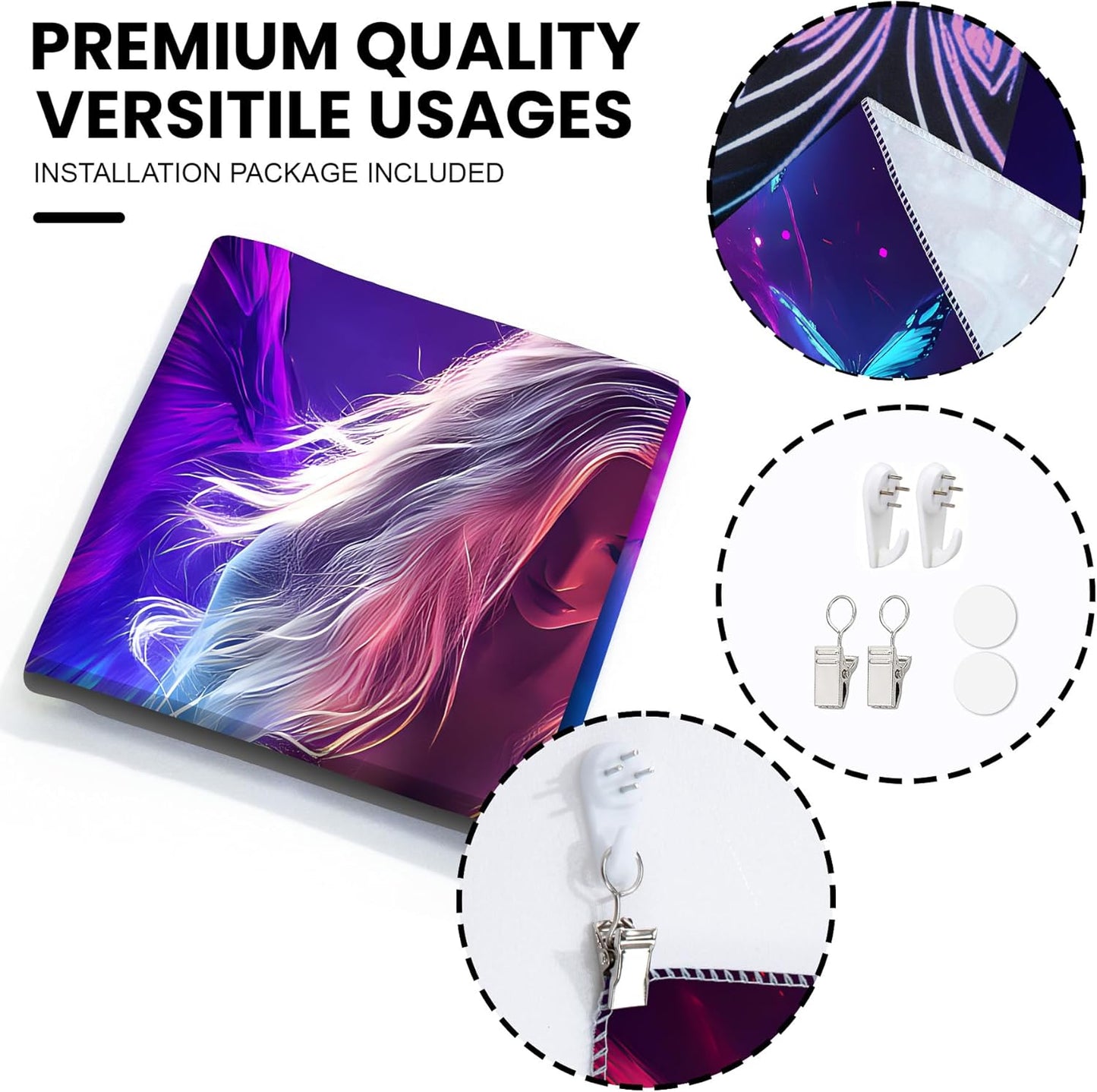 Blacklight Tapestry,WingTapestry Glow In The Dark,UV Reactive Black Light Upright Posters Wall Hanging for Bedroom Dorm Living Room Backdrop Decor (wing6, 79L" x 59W")