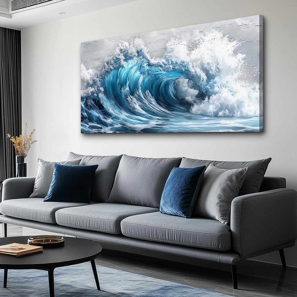 ZUITINGHUA Canvas Wall Art For Living Room Large Wall Decor For Office Bedroom Decoration Ocean Wave Landscape Picture Black And White Painting Artwork Room Wall Mural Aesthetic Home Decor 30x60 In