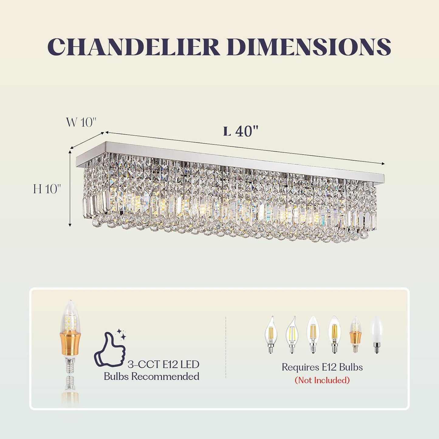 Modern Crystal Chandelier, 8-Lights Rectangle Chandelier Rectangular Flush Mount Pendant Ceiling Light Fixture K9 Crystal Raindrop Chandeliers for Dining Living Room Kitchen Island 𝐋𝟒𝟎 𝐈𝐧𝐜𝐡