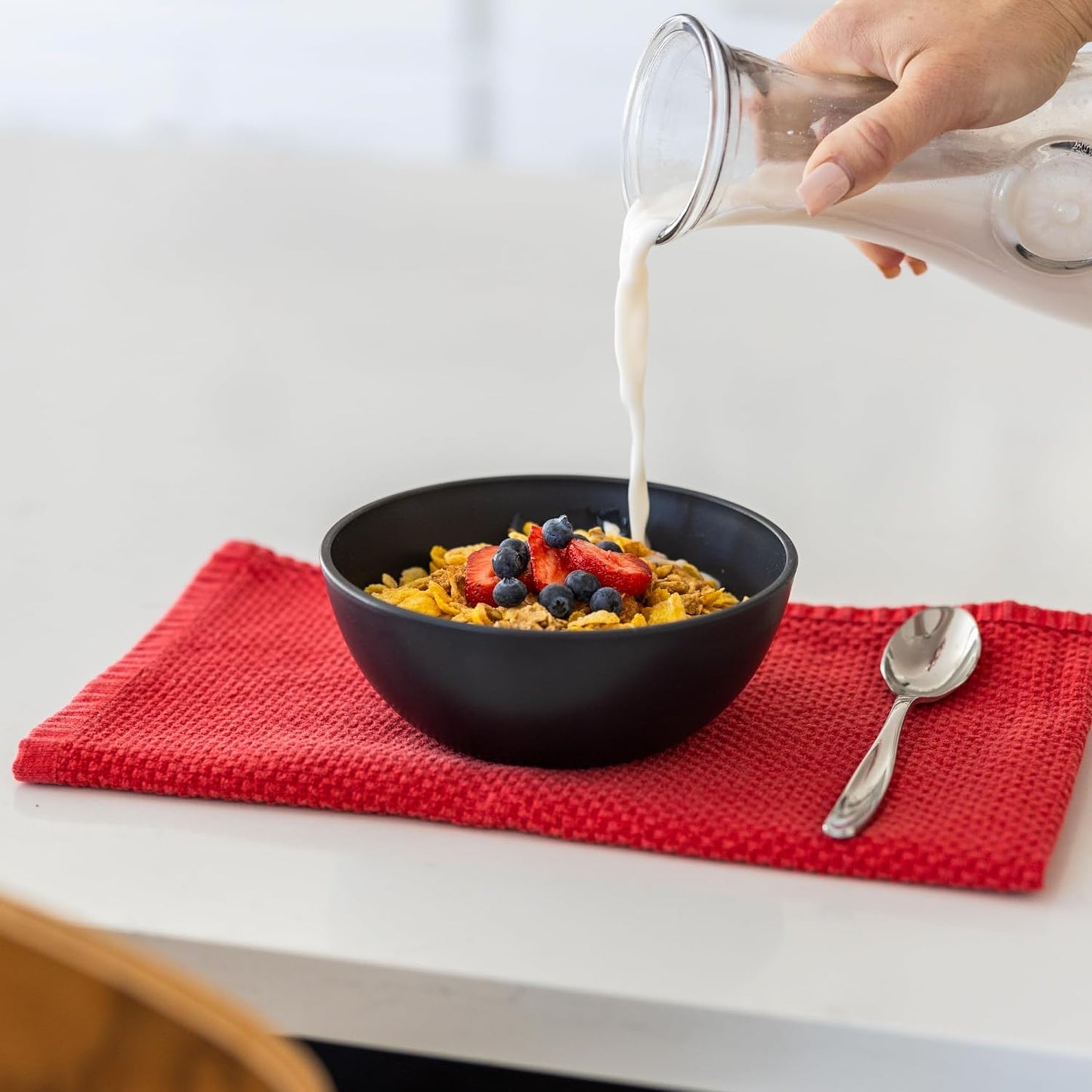 Grow Forward Premium Wheat Straw Bowls - 27oz Microwave Safe Plastic Cereal Bowls Set of 8 for Kitchen, Camping, RV, Dessert, Snack, Soup, Salad, Fruit - Reusable, Unbreakable & BPA Free - Midnight