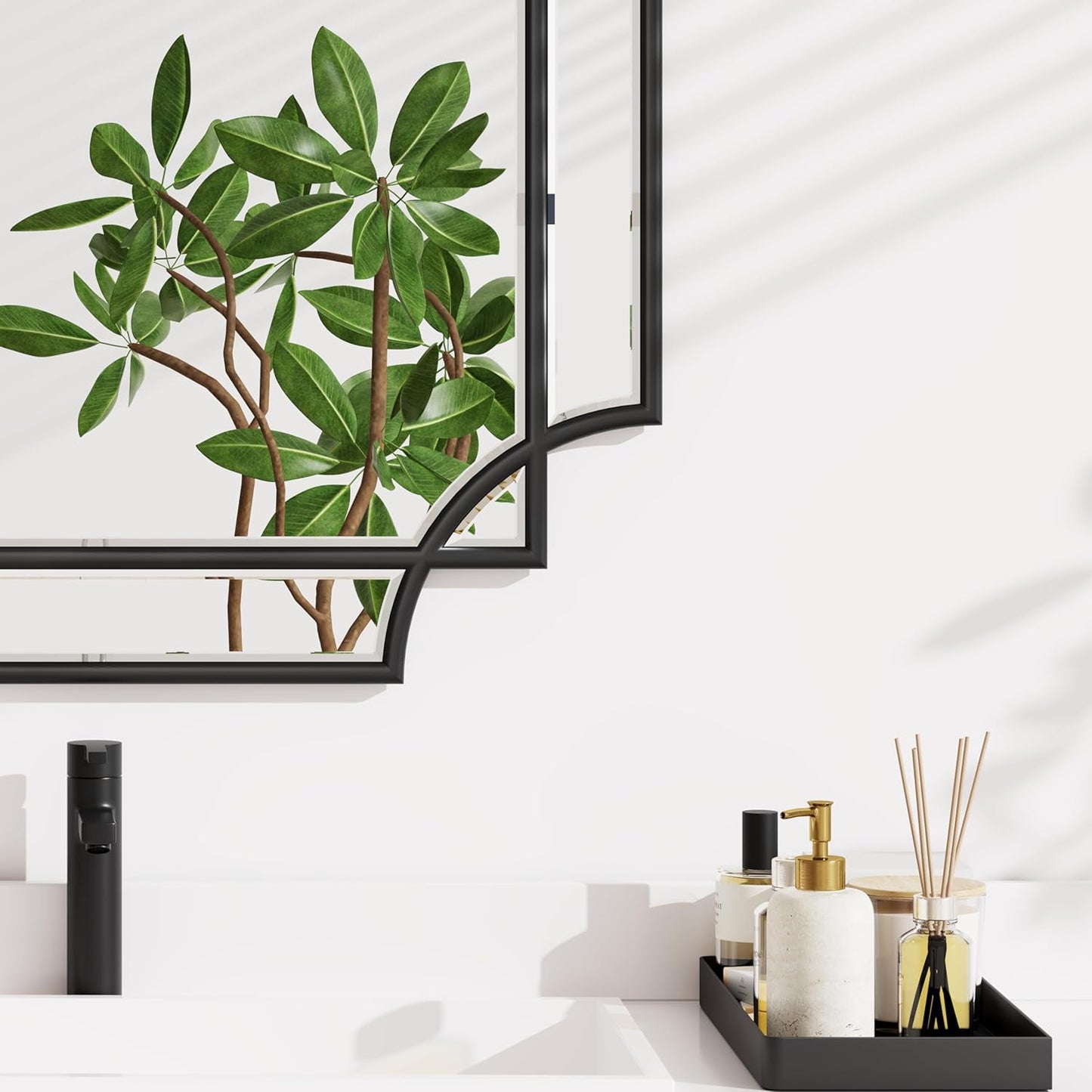 Bathroom Mirror for Wall Black Farmhouse Wall Vanity Mirror for Over Sink Wood Framed Beveled Mirrors Deco（20 * 28IN/Black）