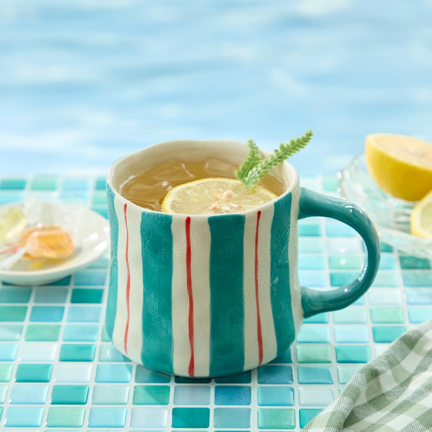 Vibrant Striped Ceramic Coffee Mug - Unique Green Design, 12oz, Microwave & Dishwasher Safe, Perfect for Daily Brews tea or coffee