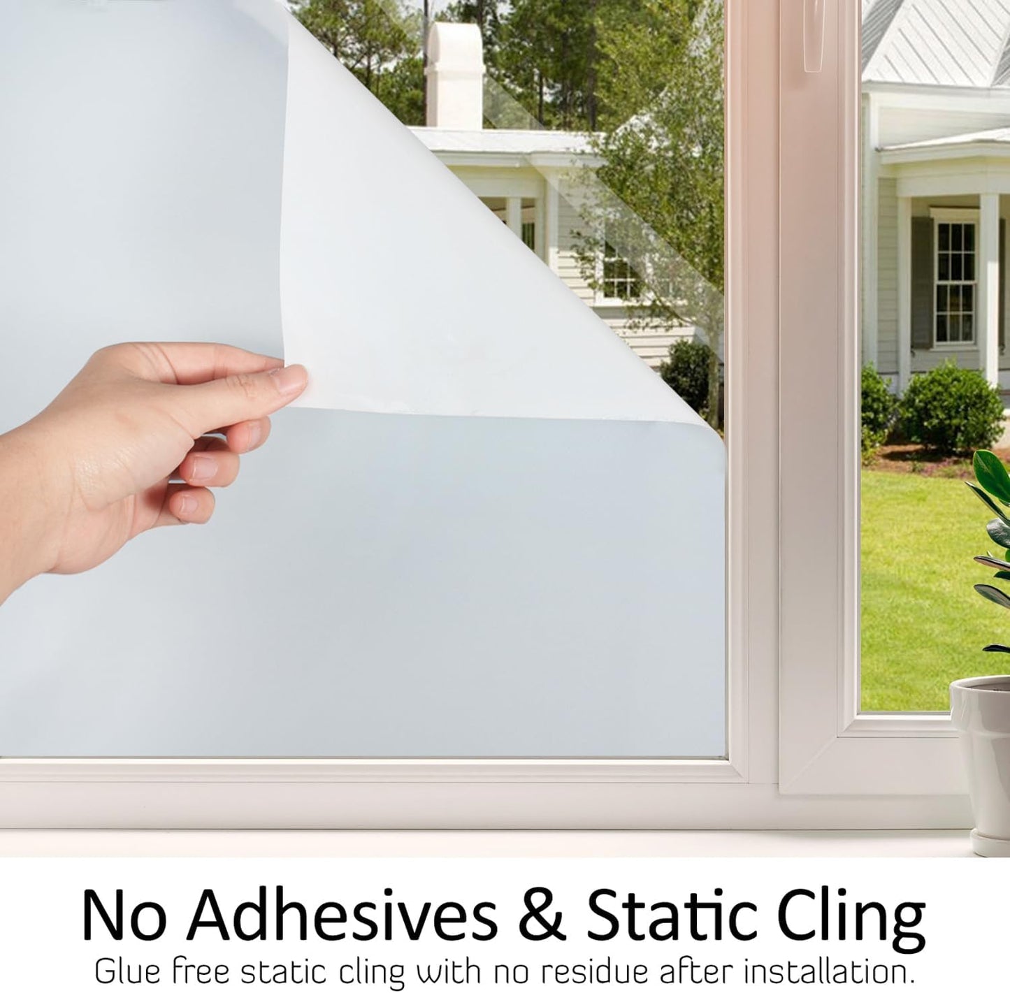 HIDBEA Frosted Window Privacy Film Heat Control UV Blocking, Static Cling Non-Adhesive Reusable Door coverings for Bathroom Home Office (White Frosted 23.6 Inch x 6.5 Feet)