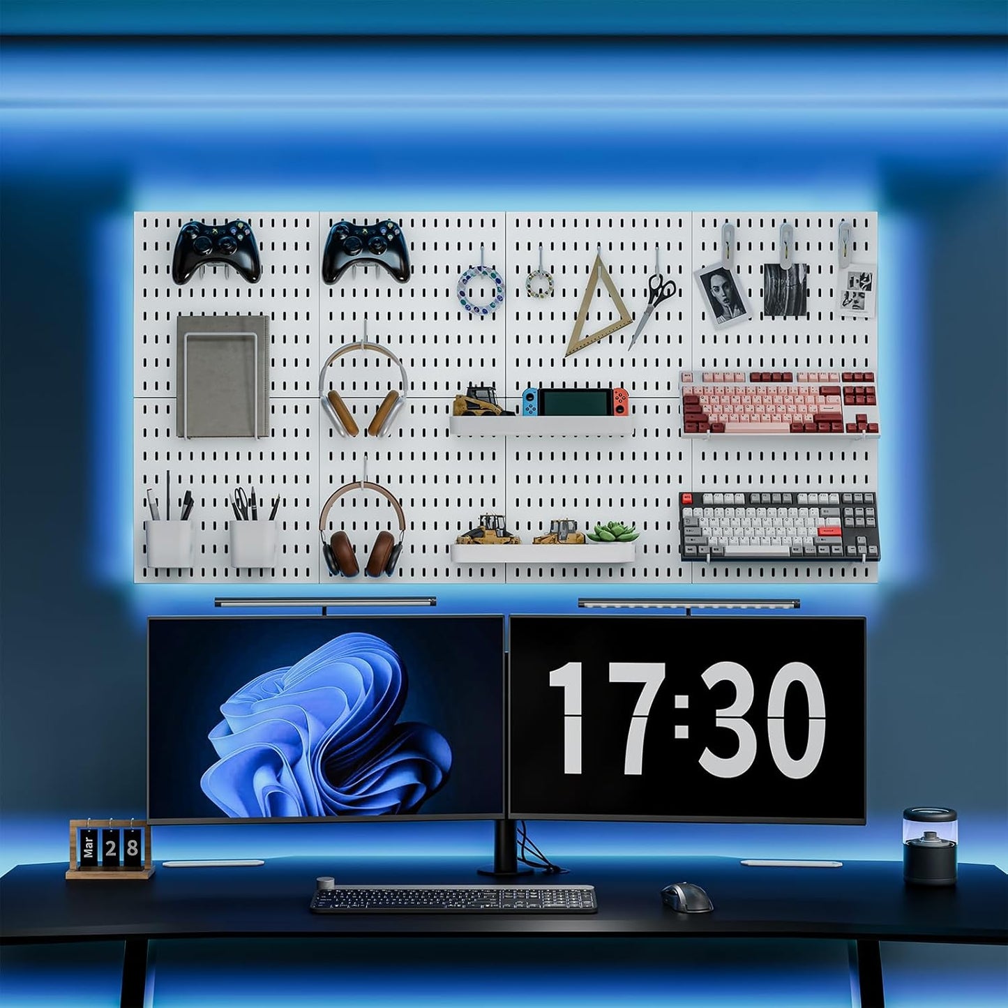 Pegboard Combination Kit, 25.2" x 50.4" Wall Mounted Storage Set with 8 Pegboards & 40 Accessories Hanging, Peg Boards Organizer