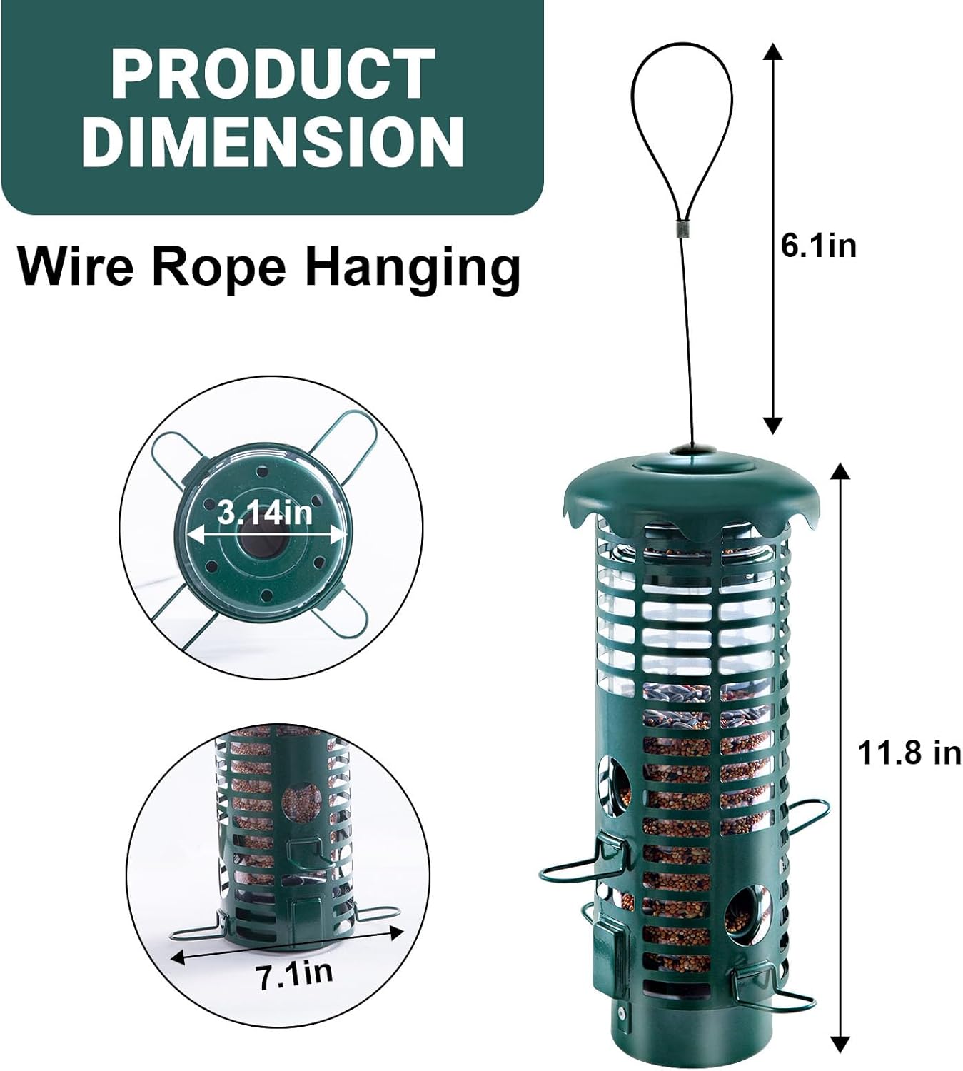 Squirrel Proof Bird Feeder Metal Mesh for Outdoors Hanging,Weight Activated Weatherproof Wild Bird Feeders with Finch Cardinal Chickadee,Large Capacity(Green)