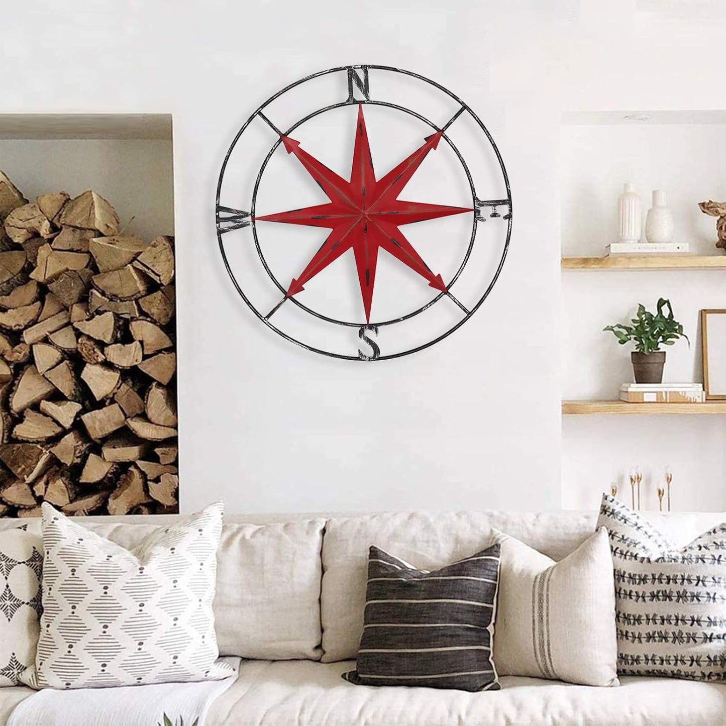 aboxoo Round Metal Compass Decorative Compass Metal Wall Art Hanging Wall Sculpture 22.8 Inch Diameter Farmhouse Decor Indoor or Outdoor Sign