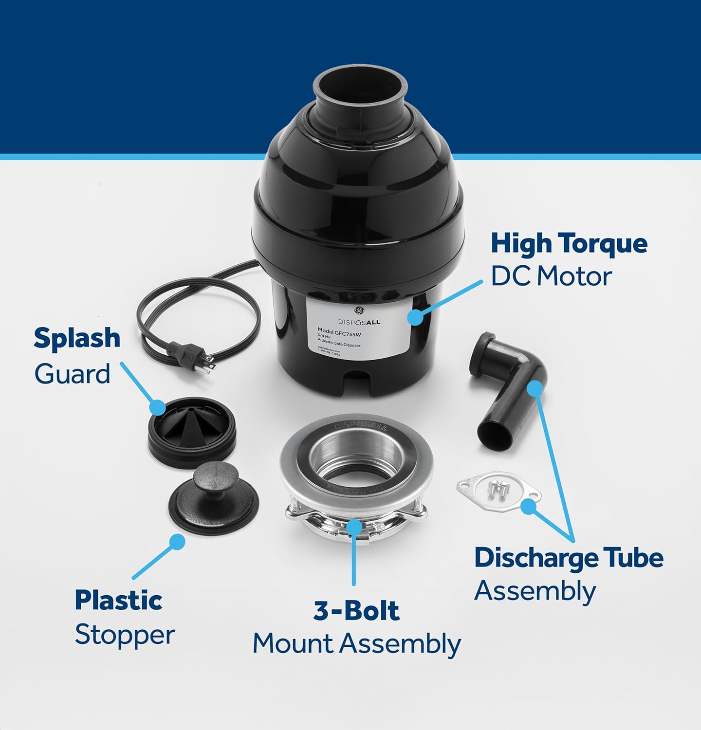 GE GFC765W Disposer, Black