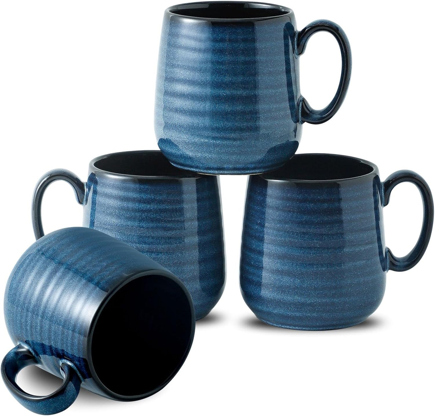 Hasense Small Coffee Mugs 8 oz, Ceramic Cappuccino Cups Set of 4, Espresso Mug with Handle for Latte, Tea, Milk and Mocha, Mini Cups for Gift, Dishwasher & Microwave Safe, Blue