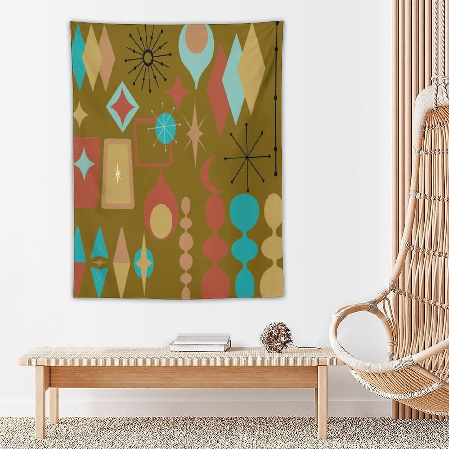 ICMOLYYENLO Boho Medieval Cat Tapestry, Abstract Atomic Starburst Geometric Aesthetic Art Wall Hanging For Bedroom Living Room Dormitory 60x60 Inches