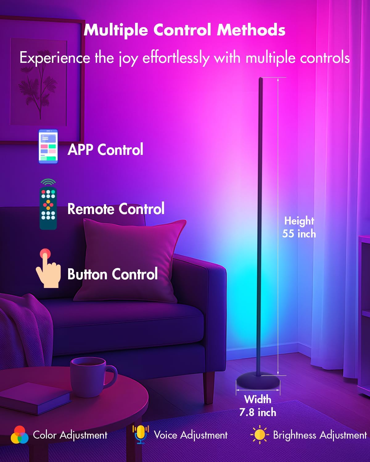 Corner Floor Lamp - 2 Pack LED Corner Lamp with App/Remote/Button Control, Smart LED Floor Lamp with Music Sync and 16 Million Colors, Color Changing Standing Lamp for Living Room, Bedroom