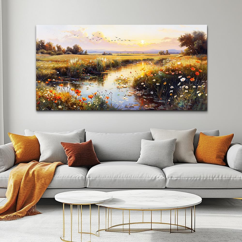 ZUITINGHUA Canvas Wall Art For Living Room Large Wall Decor For Office Bedroom Decorations Rivers Landscape Pictures Farmhouse Painting Artwork Room Wall Mural Aesthetic Home Decor 30x60 In
