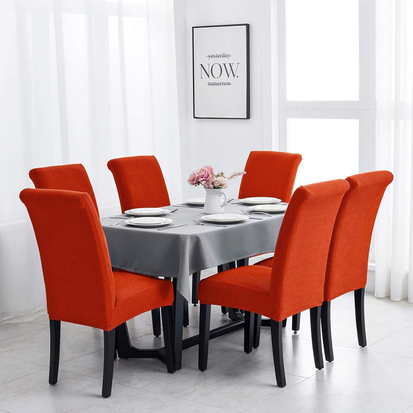 Joccun Chair Covers for Dining Room Set of 4, Dining Chair Slipcovers Stretch Dining Room Chair Covers Seat Protector,Parsons Chair Cover for Home,Hotel,Banquet(Pureed Pumpkin,4 Pack)