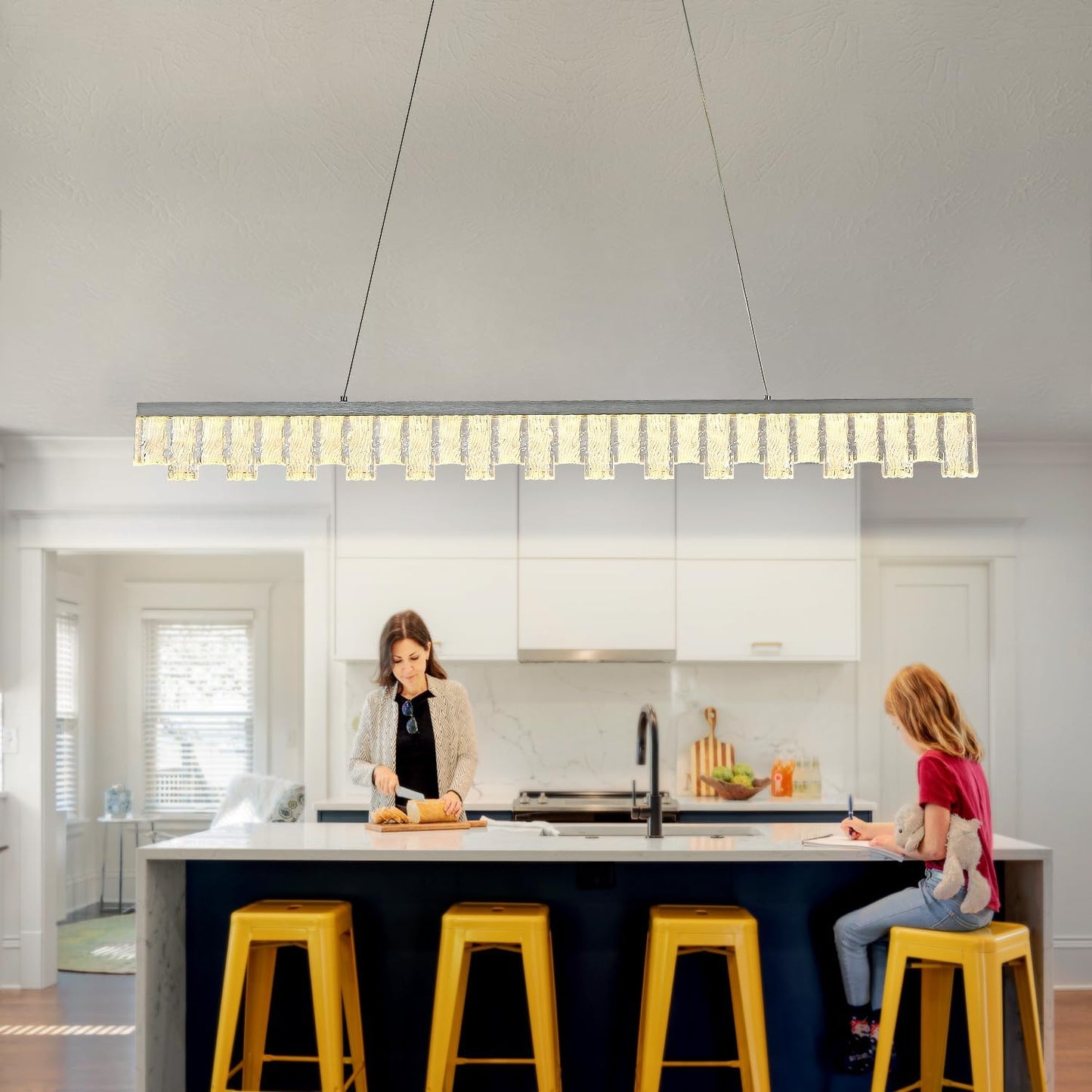 Modern Pendant Lights Kitchen Island, 50" Minimalist Dimmable LED Linear Light Fixture Silvery Gray Aluminum Bar Lights Hanging for Dining Room, Kitchen, Restaurant, Living Room