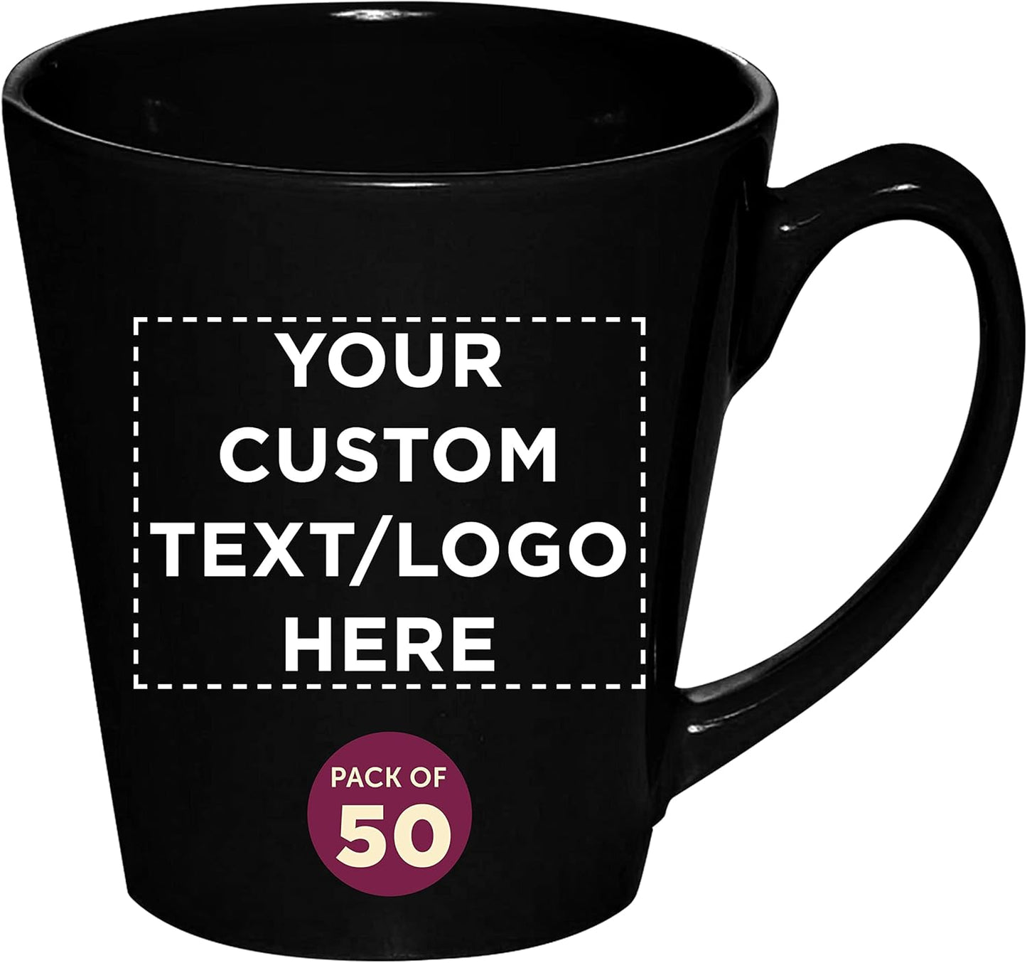 DISCOUNT PROMOS Custom Glossy Ceramic Latte Coffee Mug 12 oz. Set of 50, Personalized Bulk Pack - Perfect for Tea, Espresso, Cappuccino, Hot Cocoa - Black