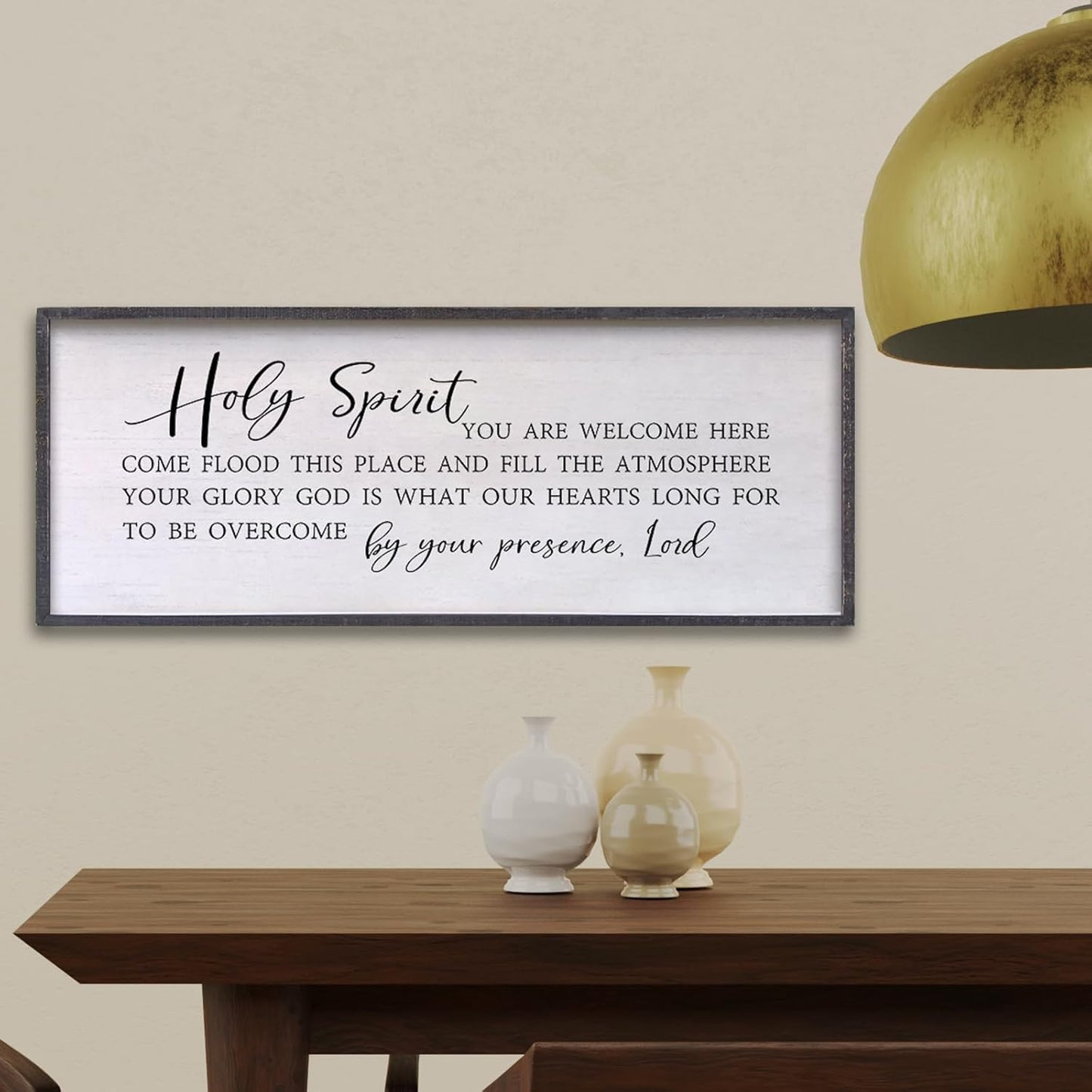 Holy Spirit You are Welcome Here Wall Decor Art 24"X10" Quote Christian Bible Verse Religious Scripture Wall Sign (Black)