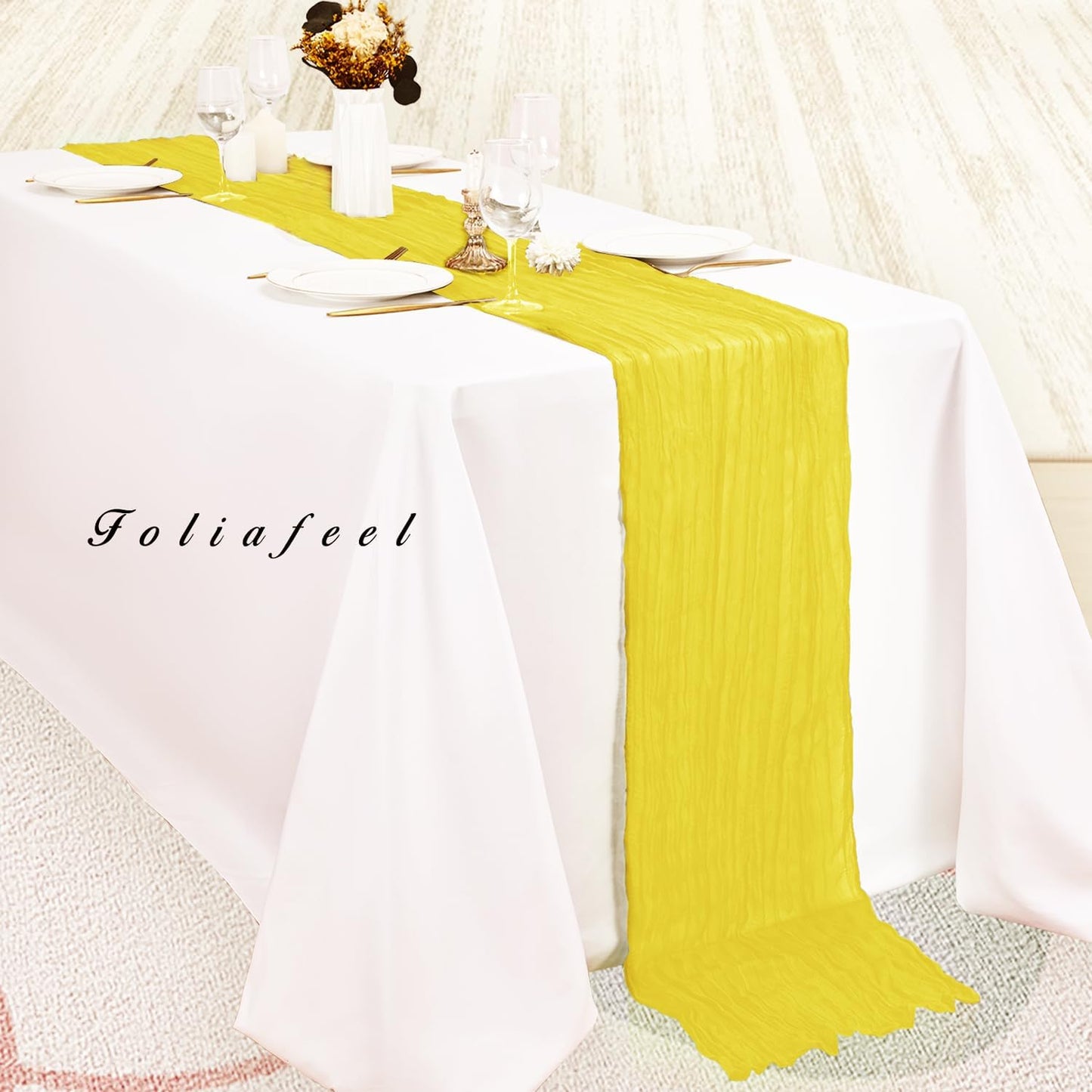 6 Pack Yellow Cheesecloth Table Runner 20 x 120 Inch Long Rustic Gauze Cheese Cloth Table Runner for Wedding 10FT Bridal Baby Shower Table Decorations Boho Fabric Sheer Birthday Party Table Decor
