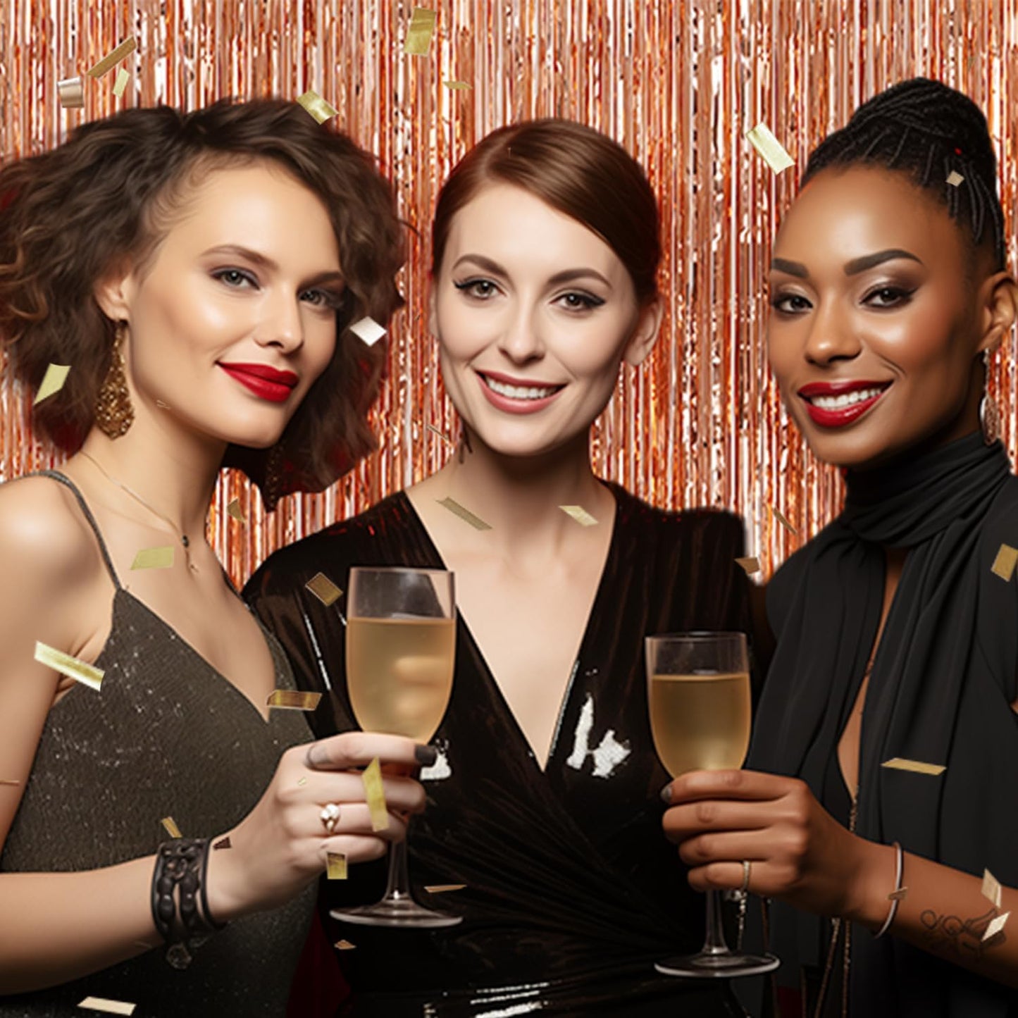 3 Pack Foil Fringe Backdrop - Rose Gold Shiny Tinsel Curtains for Party Decoration/Photo Booth Props - 3.3x8.2 FT Metallic Foil Backdrop for Birthday, Wedding, Graduation, Christmas.