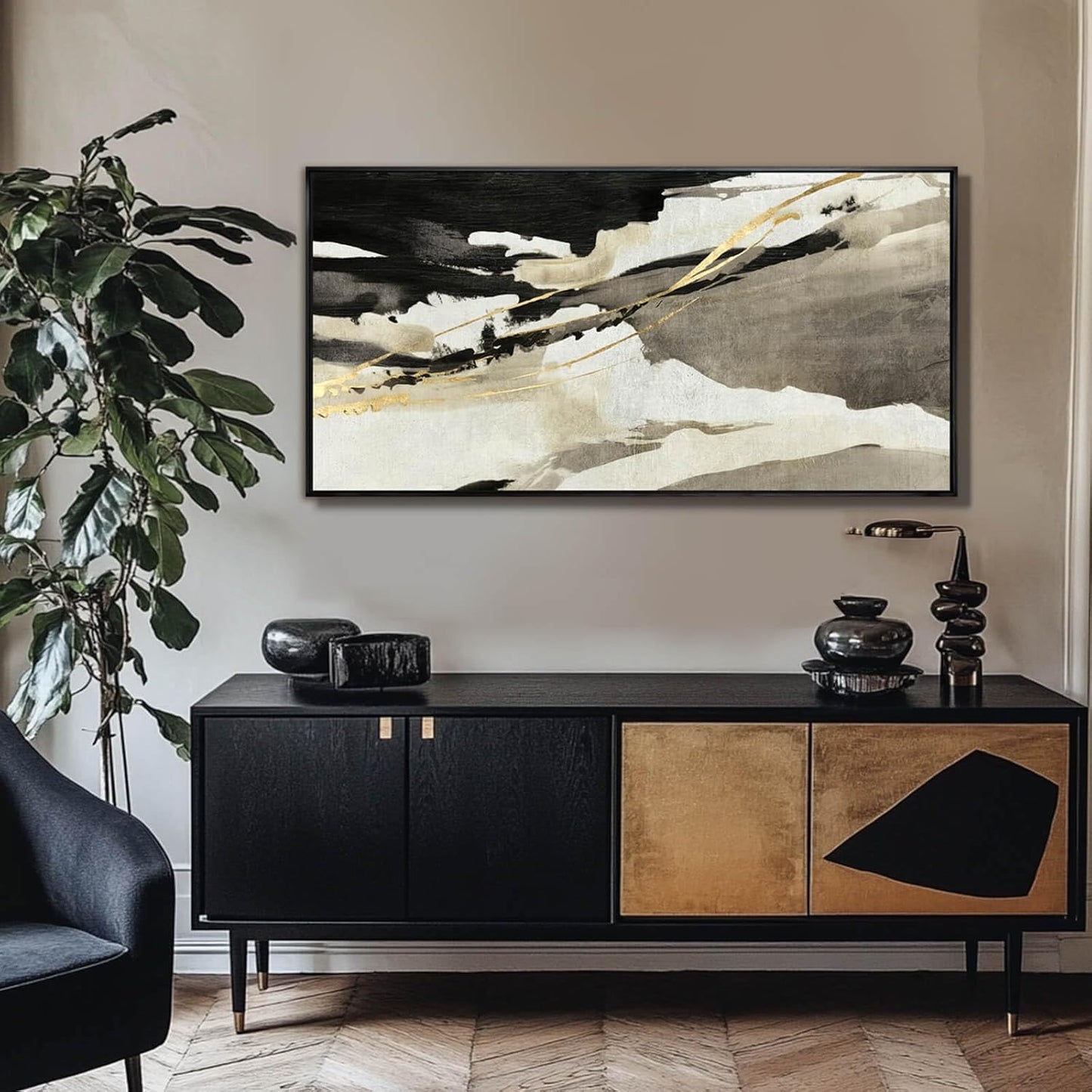 Gold Wall Decor Black Wall Art Abstract Wall Art for Living Room Framed Artwork for Office Modern Pictures for Wall 20”x40”