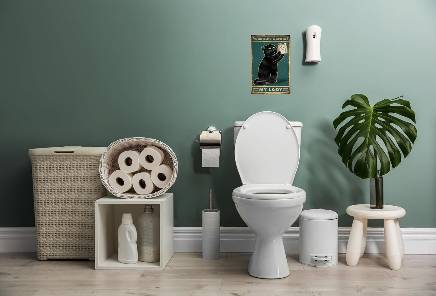 Funny Black decor cat Poster Metal poster cat Home Décor,Bathroom Accessories Metal Retro Vintage Tin Sign Bar 12 X 8 Inch