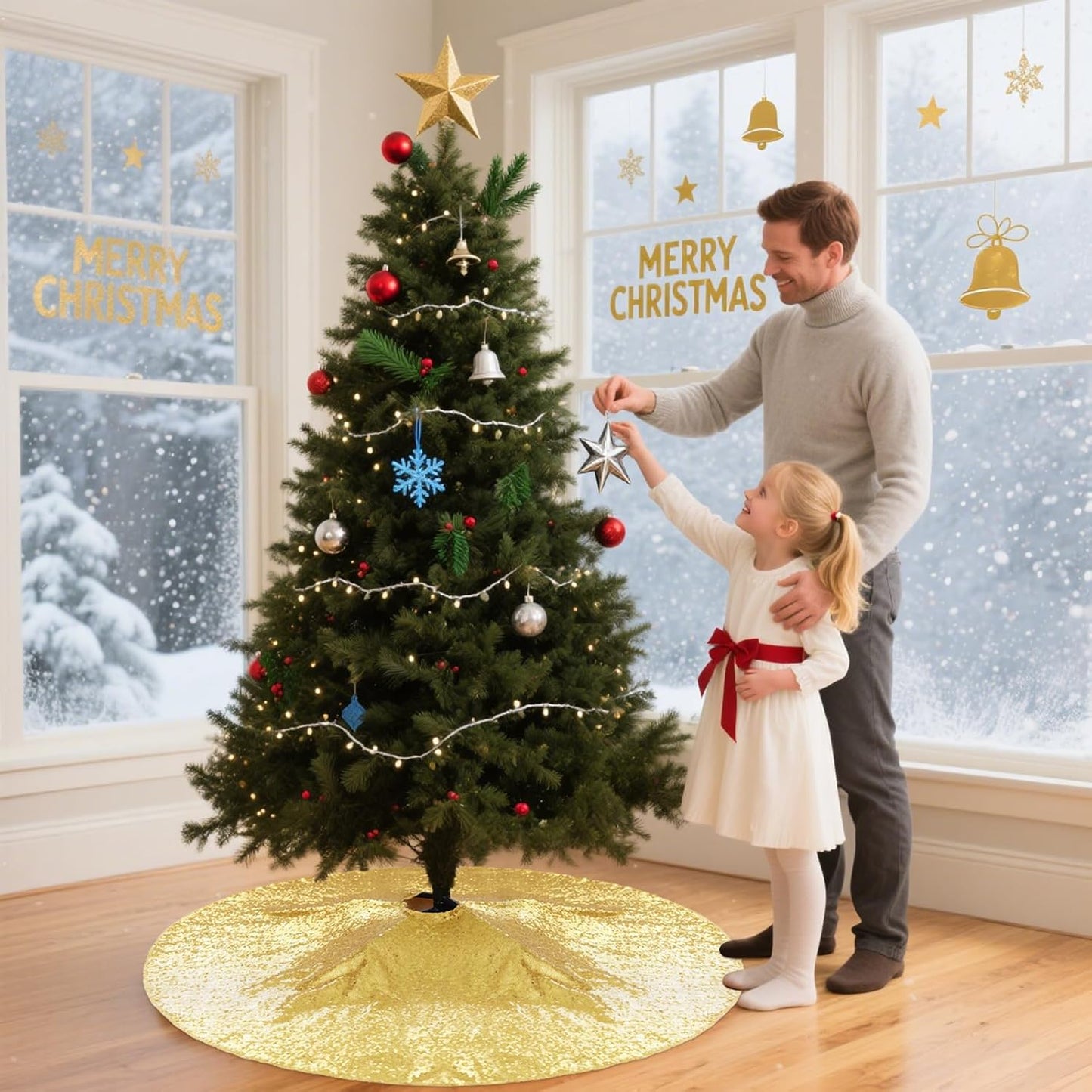 Eternal Beauty Christmas Tree Skirt, 36 Inch Gold Sequin Tree Skirt Small Xmas Tree Skirt for Christmas Tree Decorations