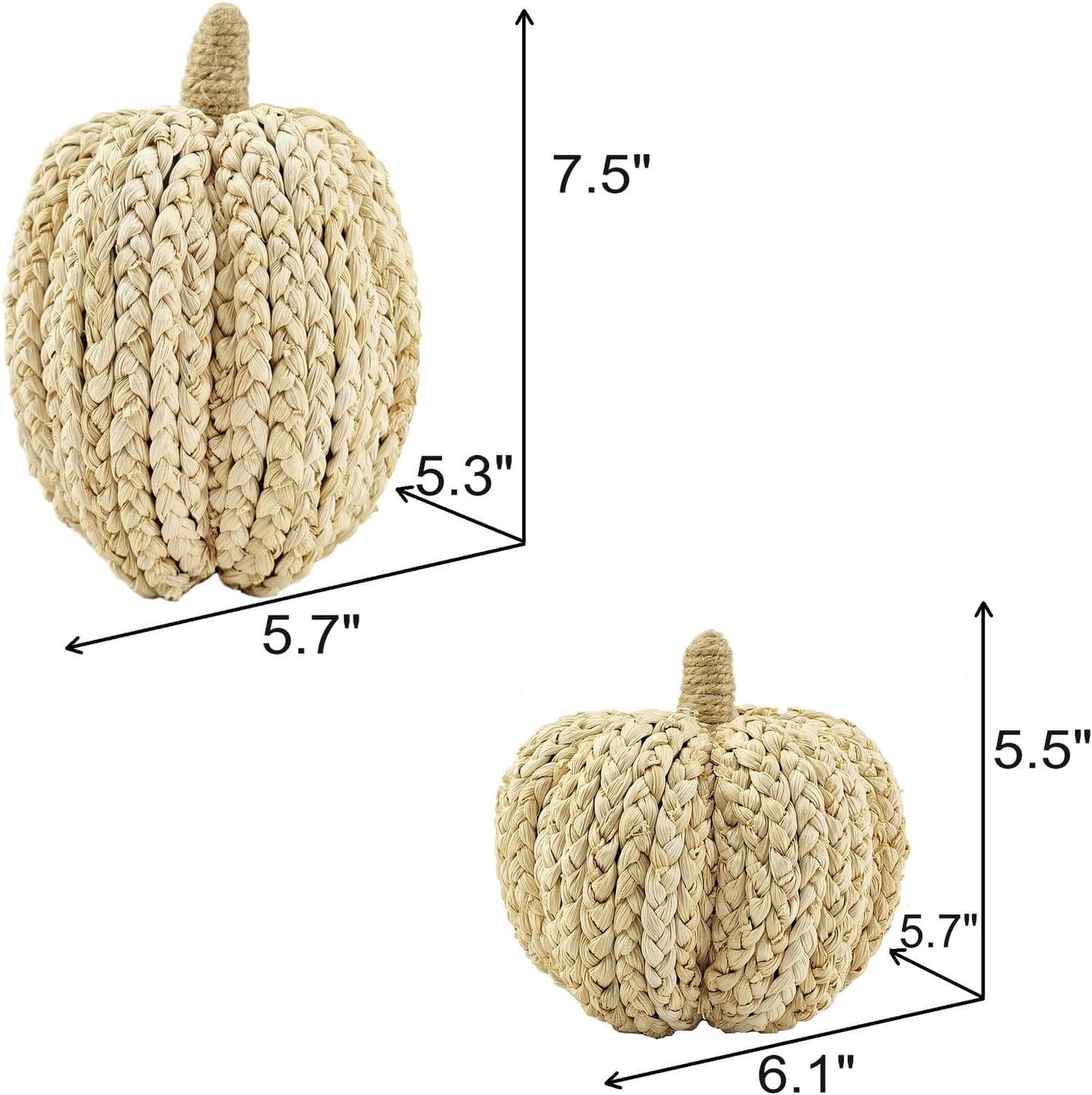 naturevibe 7.5/5.5Inches Braided Cornhusk Pumpkin Decor Set of 2 as Centerpieces for Tables,Natural Corn Stalks Woven Pumpkins for Fall Home Decor,Thanksgiving Decorations or Autumn Harvest Gifts