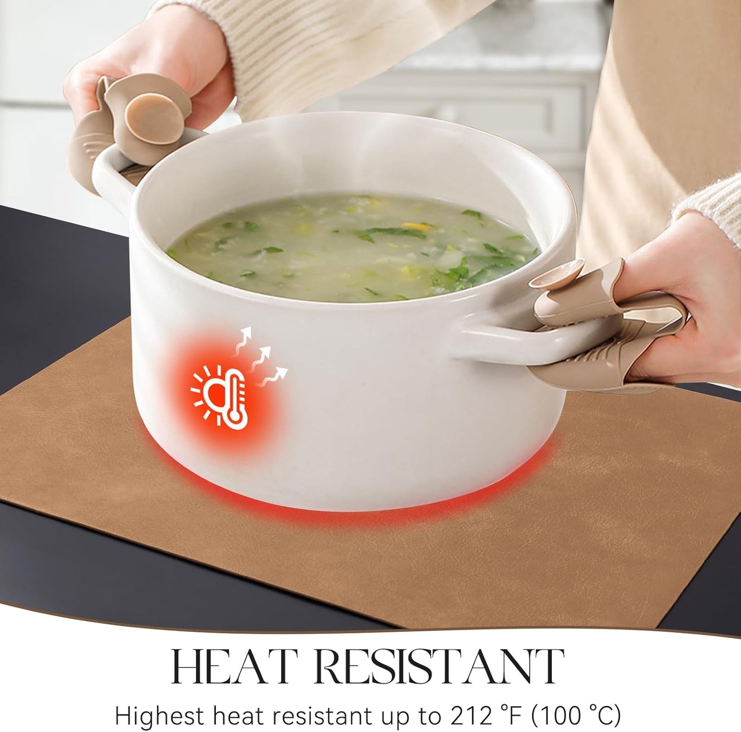 MOSAYT Vinyl Placemats Set of 12-12 X 17 Inch - Faux Leather 100% Waterproof Oil-Proof Wipeable PU Place Mats, Heat Resistant Reversible Table Mats for Kitchen, Dining, Outdoor (Camel)