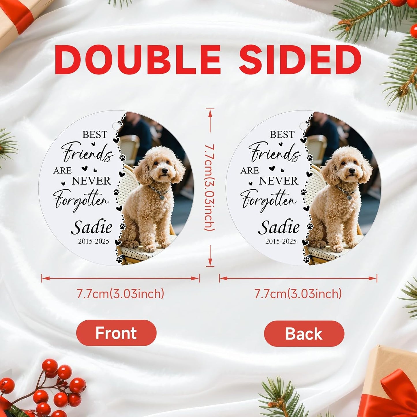 Personalized Pet Memorial Ornament - Custom Photo, Name & Dates - Sympathy Keepsake Gift for Loss of Dog, Cat - Dog Memorial Gifts for Pet Lover