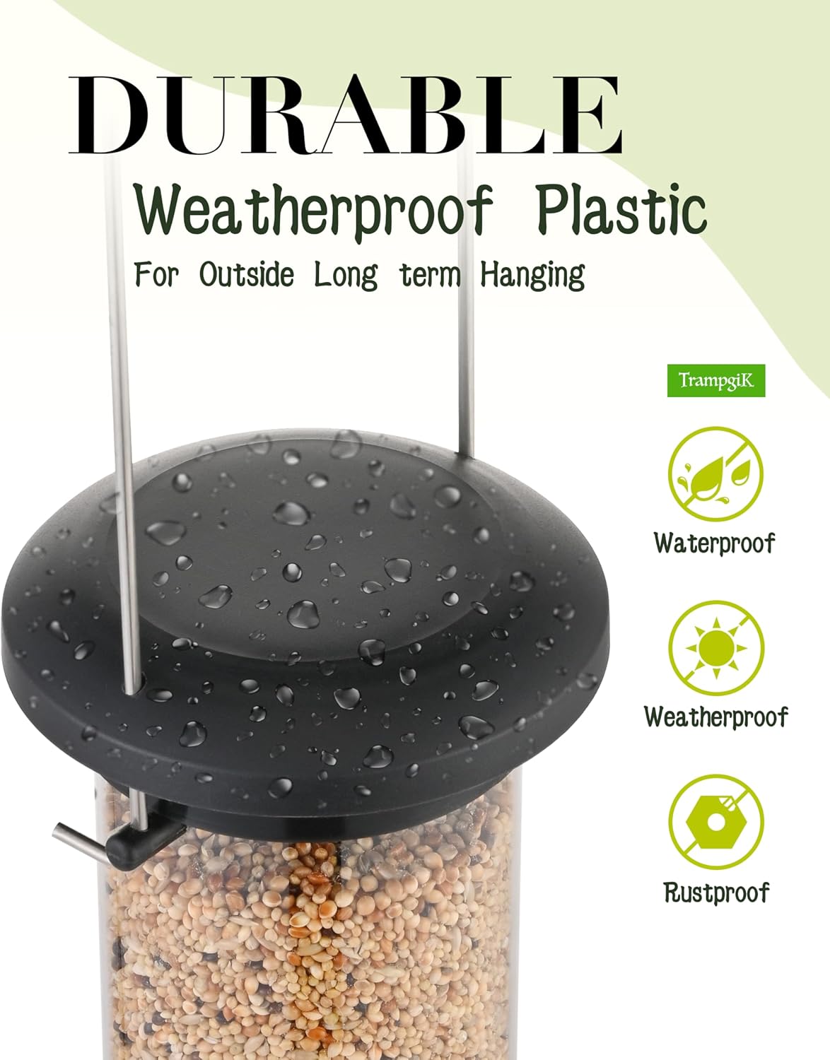 Bird Feeder Premium Hard Plastic for Wild Bird Feeders for Outdoors, Tube Bird Feeders for Outdoors Hanging,14 Inch 6 Port Black, Pack of 1