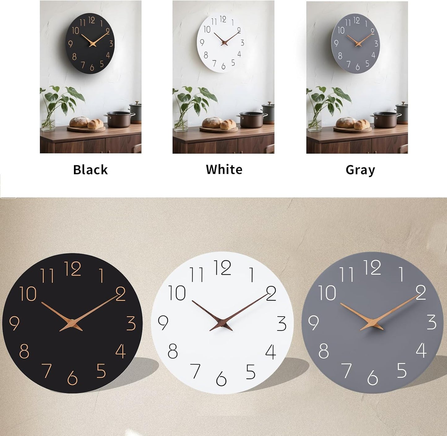 Mosewa Wall Clock 8 Inch Gray Battery Operated Silent Non Ticking Simple Modern Wood Clock Decorative for Bedroom Living Room Kitchen Home Bathroom Office