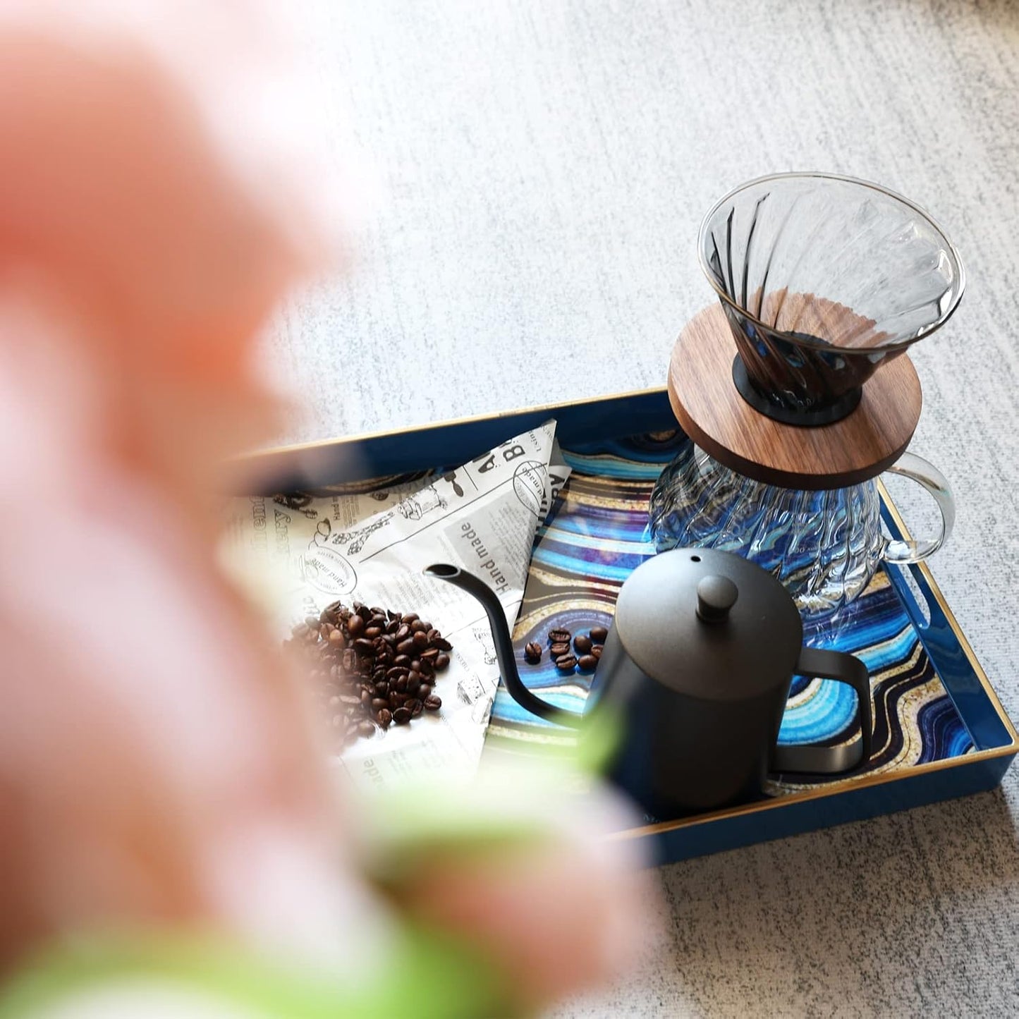 Spsyrine Decorative Tray, Plastic Rectangular Coffee Table Tray with Handles, Marble Serving Tray for Living Room, Ottoman, Bathroom Decor. 15.6” X 10.2".SLRE