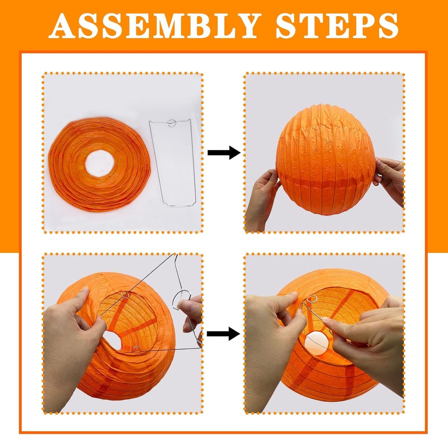 12Pcs Round Paper Lanterns Assorted Sizes (6" 8" 10" 12") for Home Decor, Restaurant, Church, Wedding, Birthday Party Decorations, Hanging Chinese Japanese Paper Lantern Lamps (Orange)