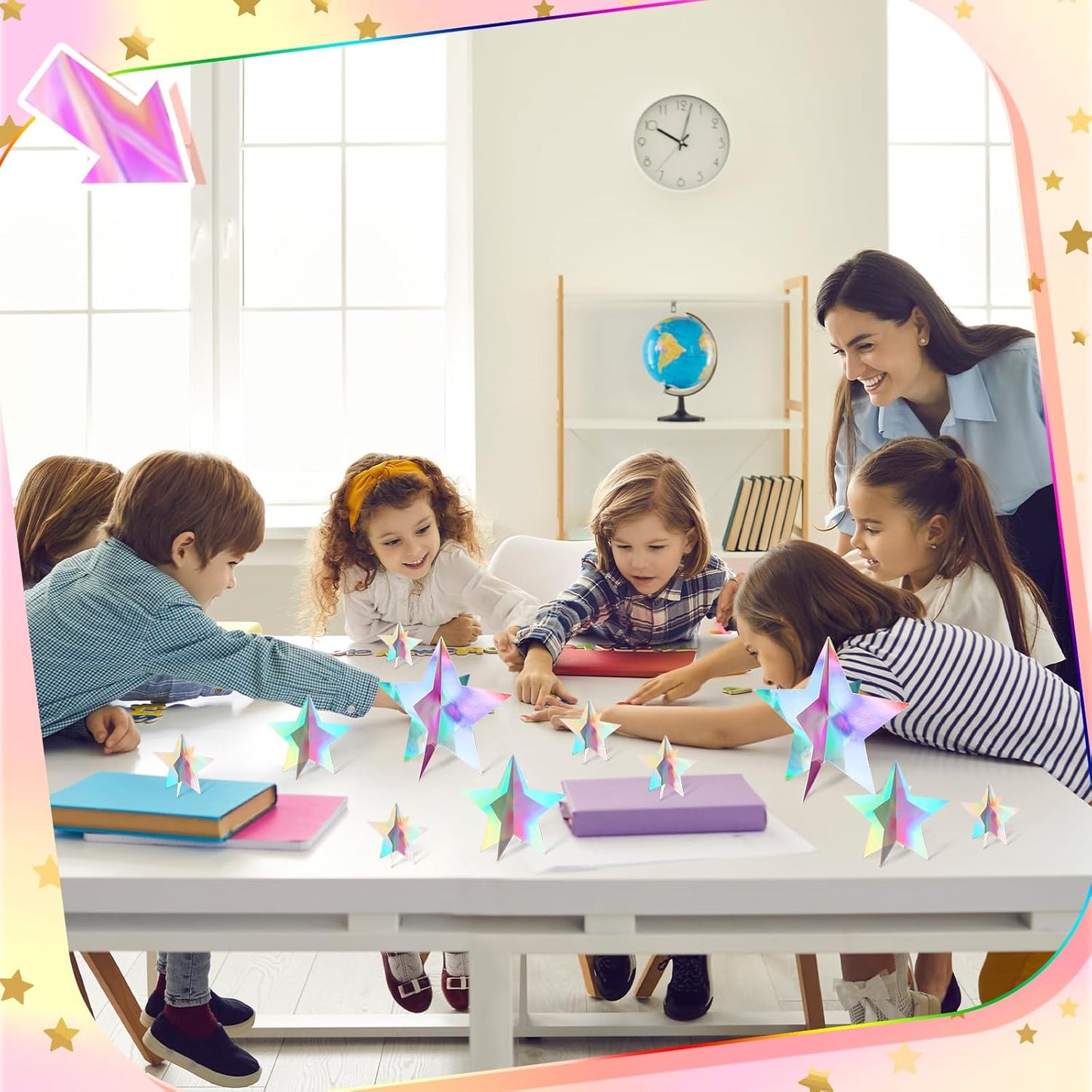 45 Pcs 3D Star Centerpieces Movie Night Decorations for Table in 3 Size Hanging Supplies for Red Carpet Film Show Theme Birthday New Year Party First Day of School Table Decor (Iridescent)