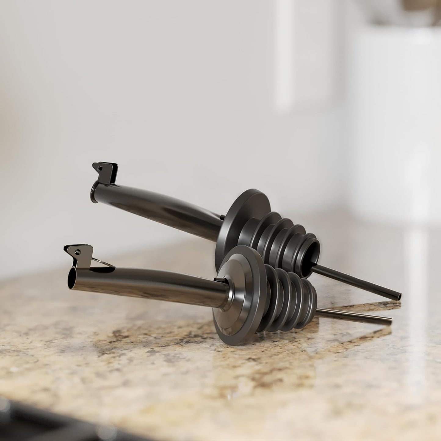 New England Stories Kitchen Cooking Oil Dispenser Set, Olive Oil and Vinegar Bottles, Soy Sauce Dispenser - 2 Pieces, Black, Durable & Stylish Design