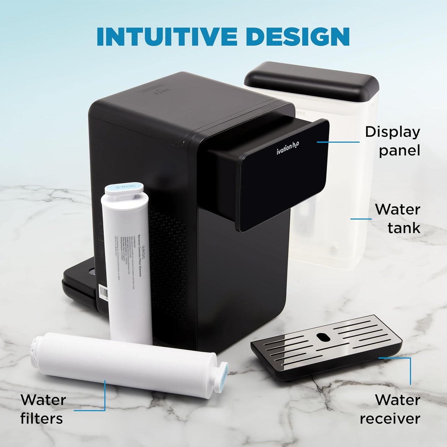 Ivation H2O Hot & Cold, Countertop Reverse Osmosis System, TDS Filter System, 4 Stage RO Water Filtration, 6 Temperature Presets, 3:1 Pure to Drain, Portable Plug-and-Play - Black