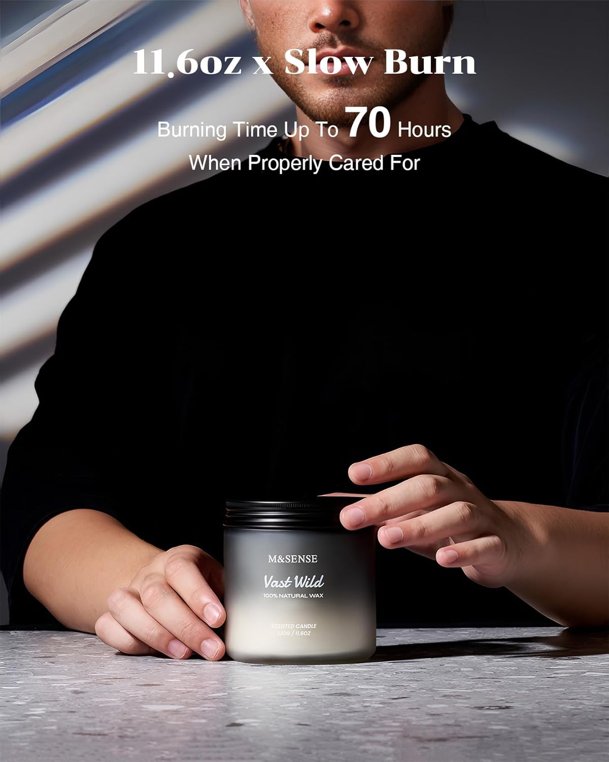 M&SENSE Sage Citrus Scented Candles for Men, 2 Wick 11.6oz Slow Burn 70 Hours Large Natural Soy Wax Clean Candle, Black Candle Luxury Manly Candles Home Fragrance Holiday Candle for Him