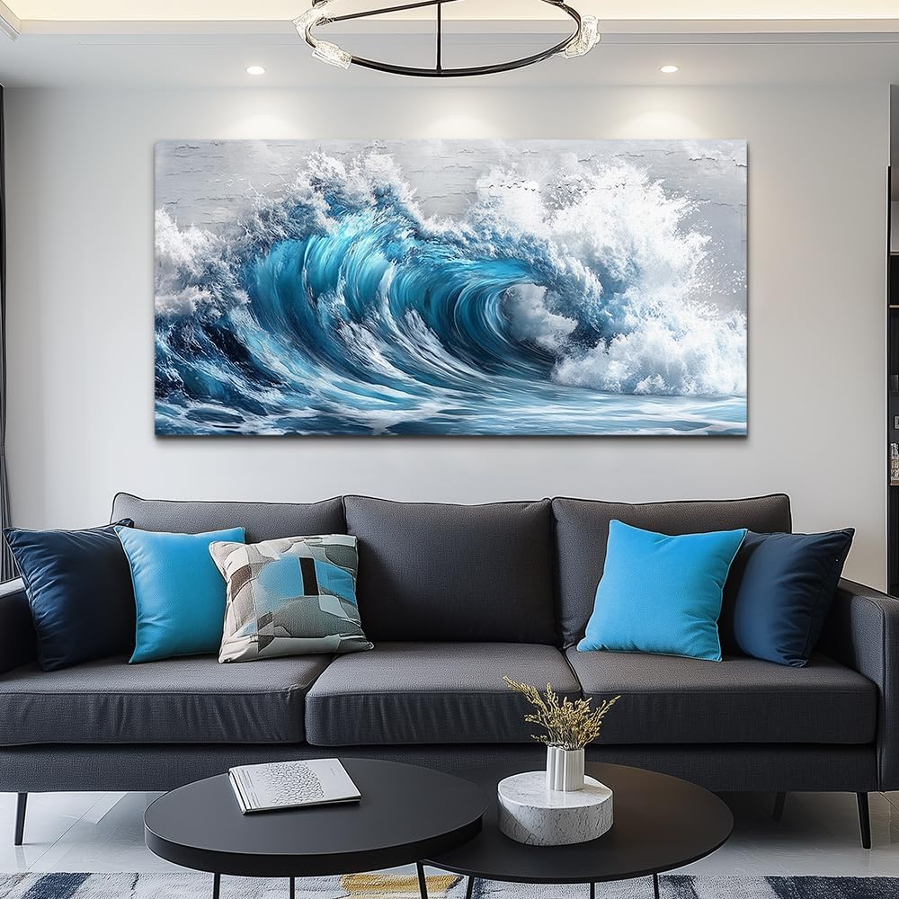 ZUITINGHUA Canvas Wall Art For Living Room Large Wall Decor For Office Bedroom Decoration Ocean Wave Landscape Picture Black And White Painting Artwork Room Wall Mural Aesthetic Home Decor 30x60 In