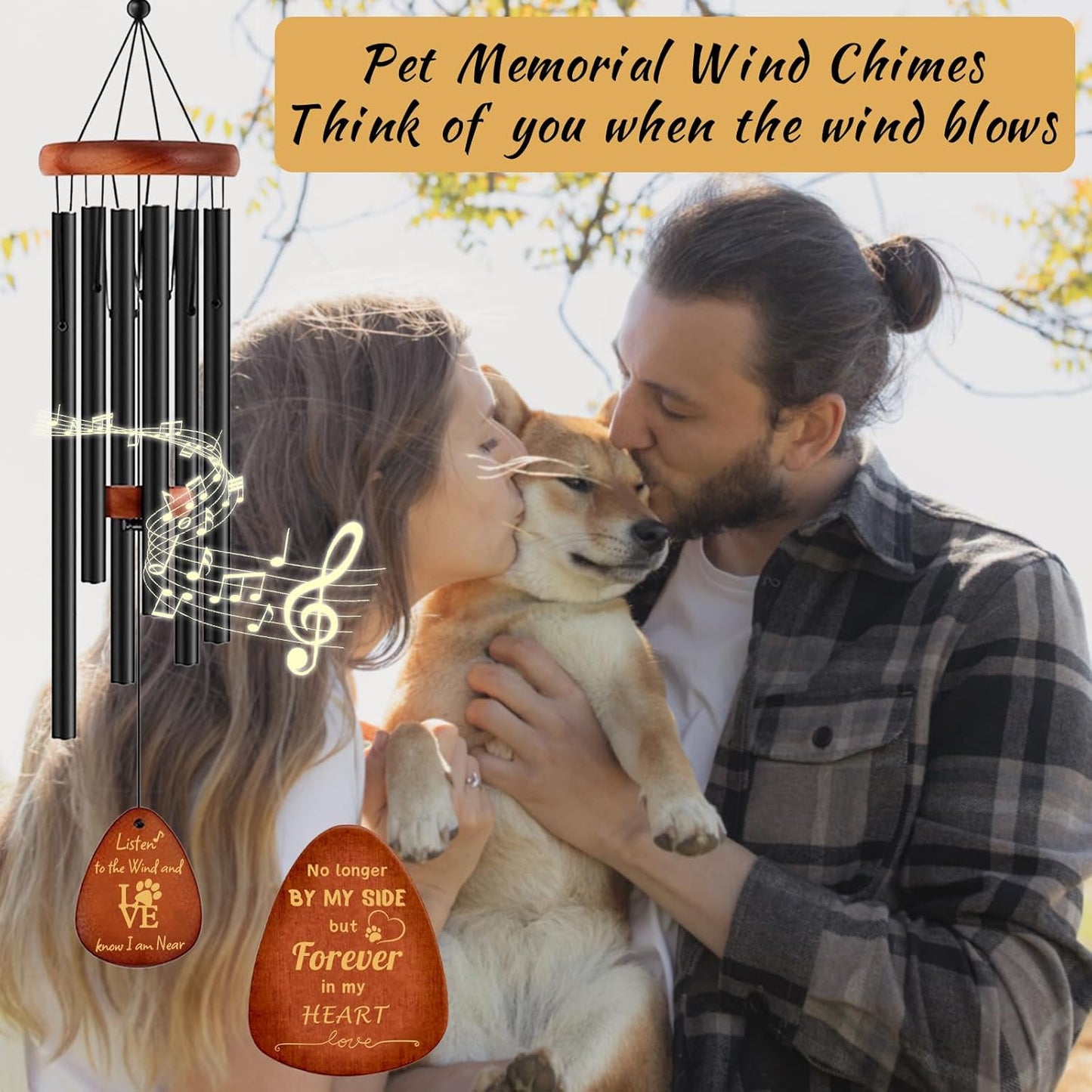 Pet Memorial Wind Chimes 26" - Dog Memorial Gifts for Loss of Dog, Dogs Remembrance Bereavement Gift, Pet Loss Sympathy Gifts (Design 4)