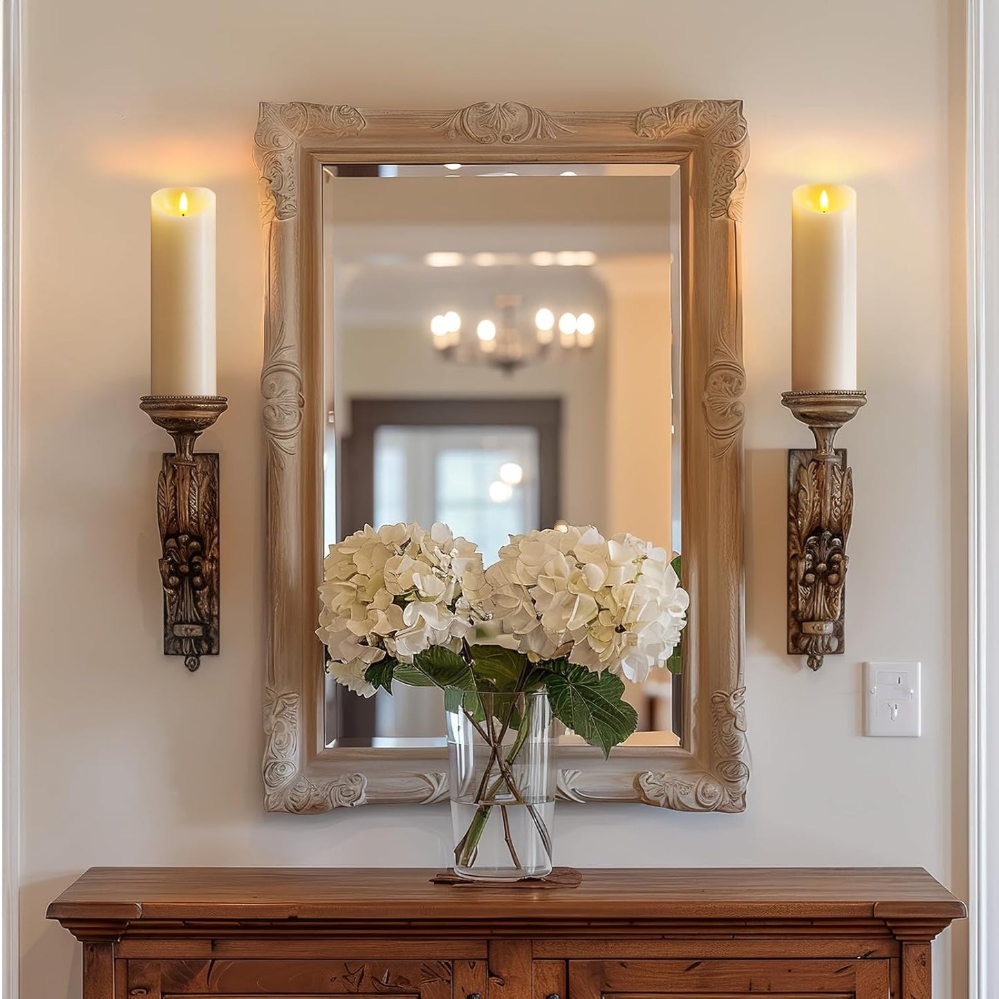 5plots 9" x 3" Flickering Flameless Candles - Battery Operated Wax LED Candles - Amber Yellow Light with Remote and Timers Set of 2, Ivory, for Home Decor, Candle Sconces