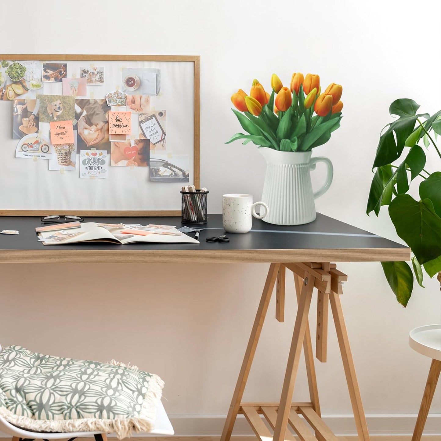 15pcs Artificial Tulips Flowers, Fake Tulips Real Touch, Faux Latex Bouquets, for Party Wedding Home Room Decoration (Orange)