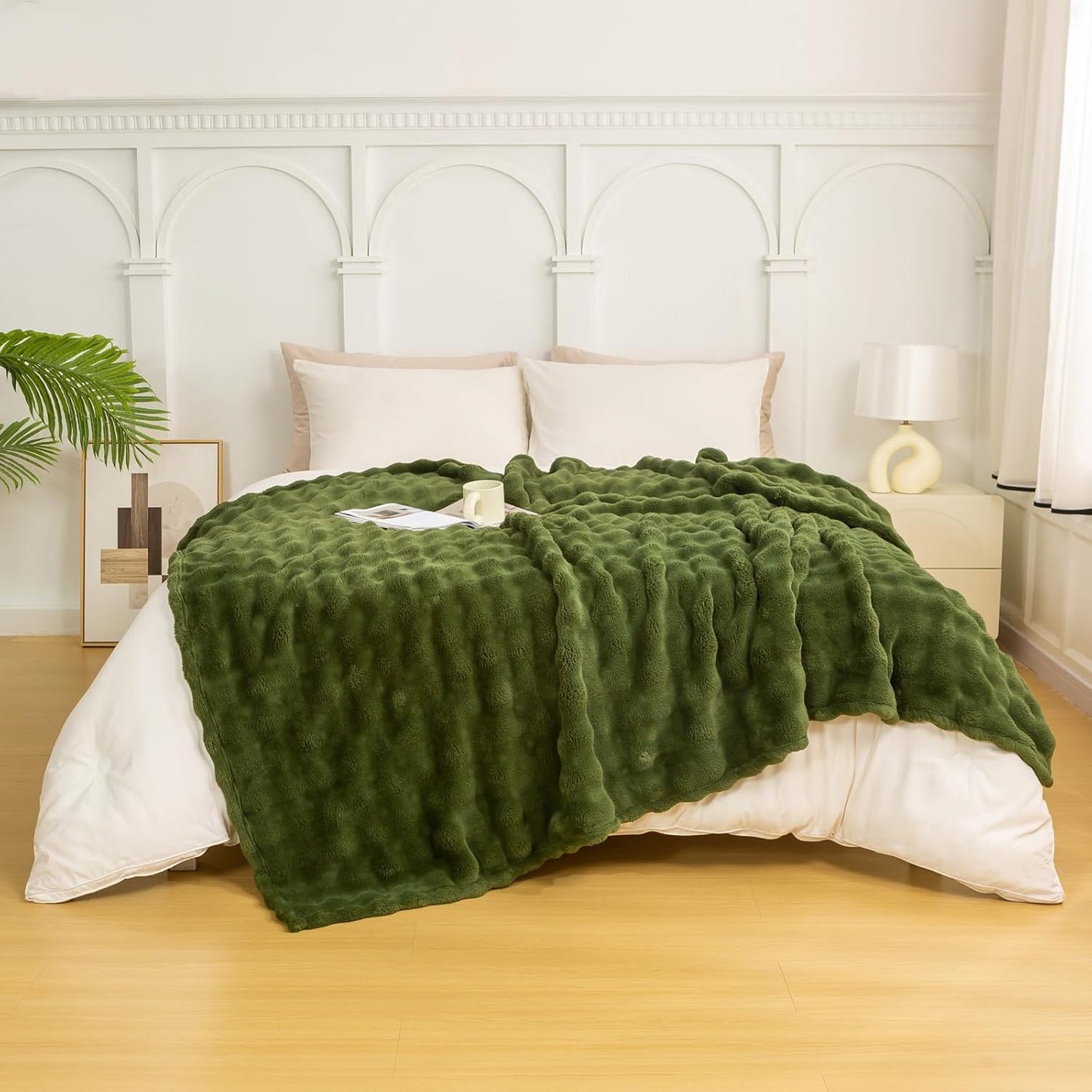 YUSOKI Luxury 3D Bubble Throw Blanket 3.1lb,All Ages,Home Decoration, (Olive Green,60 * 80inches)