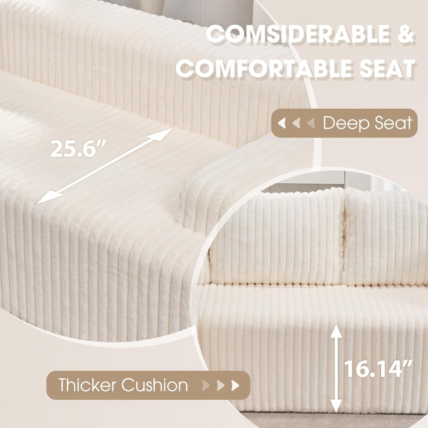 Hobestluk 96” Modular Sectional Sofa Couches L-Shape Couch 3 Seat Modular Sofa Memory Foam Sectional Couches for Living Room, Cloud Couch with Oversized Chaise (White, Stripe (Left Facing Chaise))