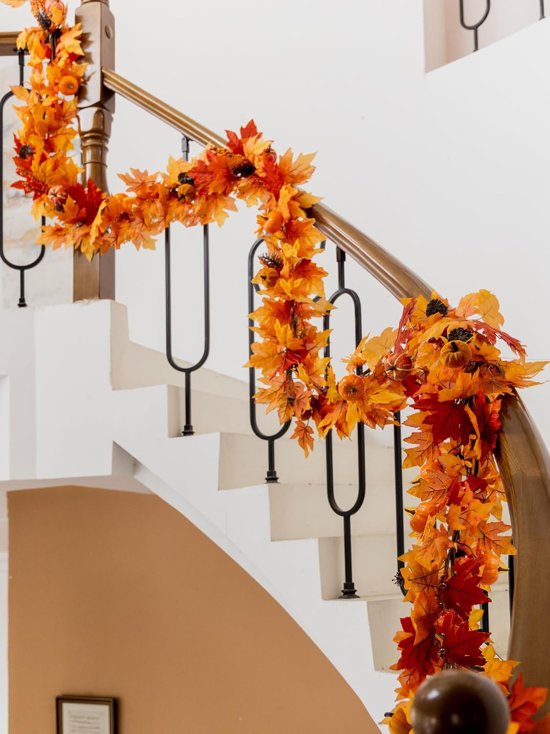 MISSPIN Fall Decor - Fall Garland - 6FT Autumn Maples Leaf Garland for Autumn Decor Hanging Vine for Halloween Thanksgiving Decor Home Wedding Fireplace Party Christmas(Orange)