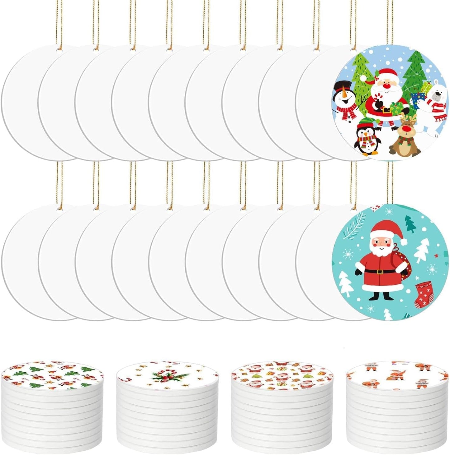 60 Pcs Sublimation Ceramic Ornaments Blank Double-Sided 3 inch Round Sublimation Ornament Blanks for Heat Press Printing Crafting DIY Personalized Christmas Home Decor