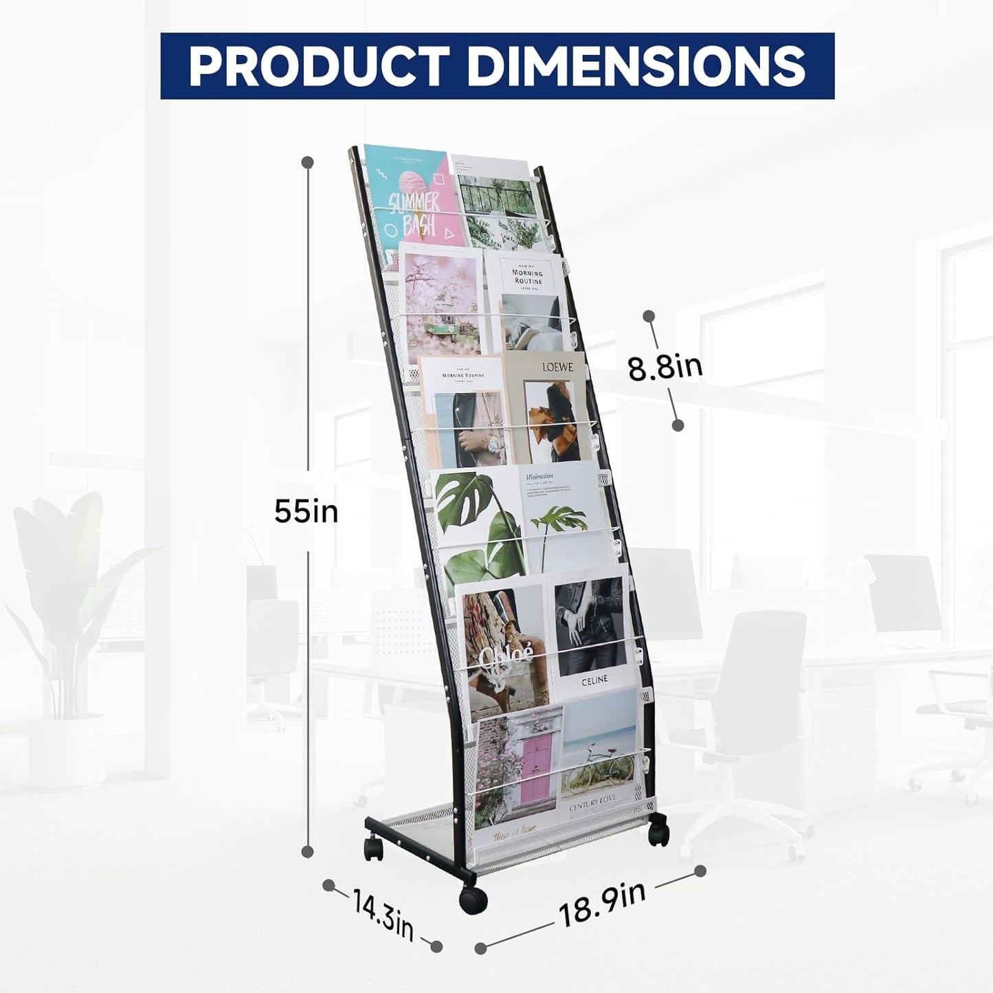 6-Tier Floor-Standing Magazine Rack with Wheels – Perfect Brochure Display Stand for Exhibitions, Offices, and Information Hubs