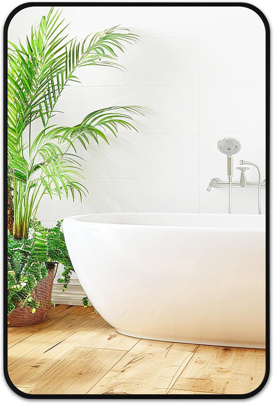 Fabuday Small Black Bathrrom Mirror for Over Sink - 16x24 Framed Rectangle Wall Mirror, Matte Metal Rectangular Vanity Mirrors for Bedroom, Living Room, Entryway, Hallway, Horizontally/Vertically