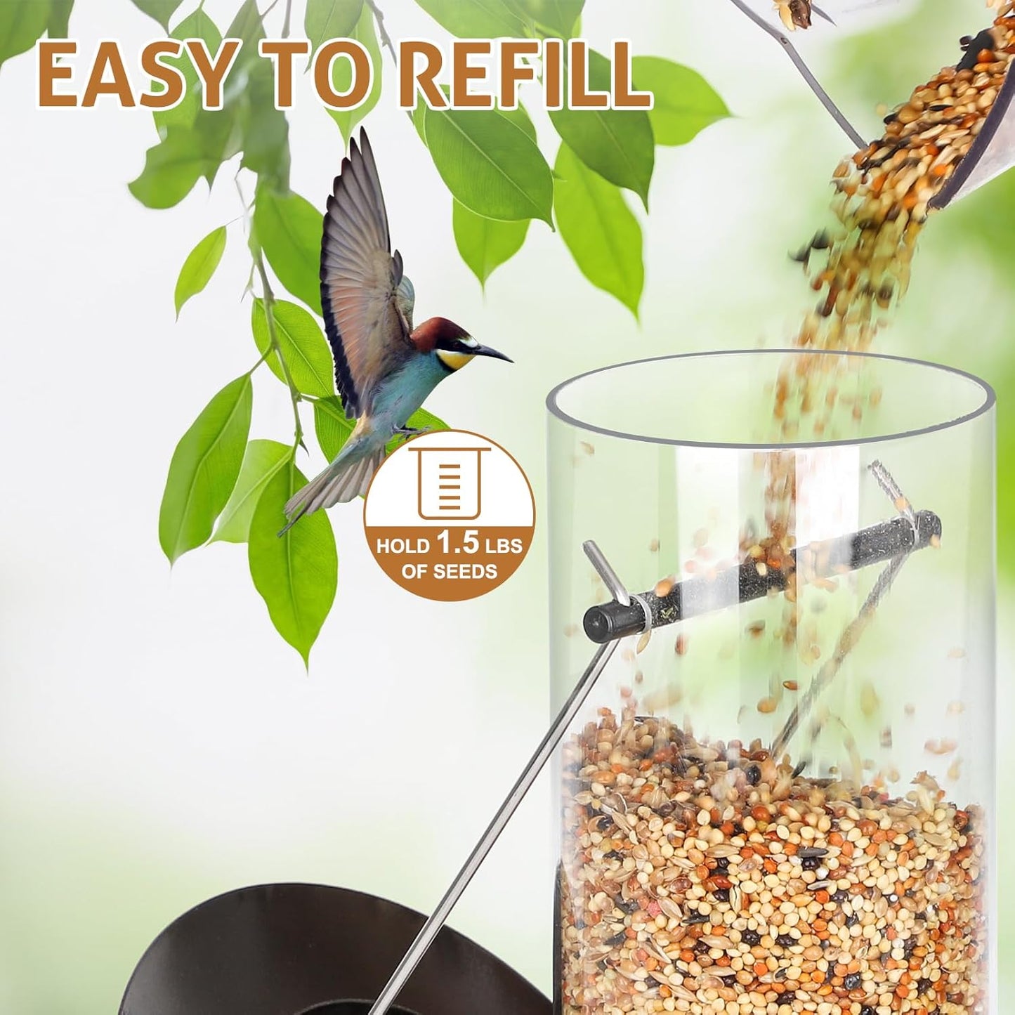 FEED GARDEN Metal Bird Feeders for Outdoors Hanging, 6-Port Tube BirdFeeders for Outside, Finch Feeders for Outside, Brushed Copper Finishing, Bird Feeder with Heavy Duty Metal Lid, Chew-Proof 1 Pack
