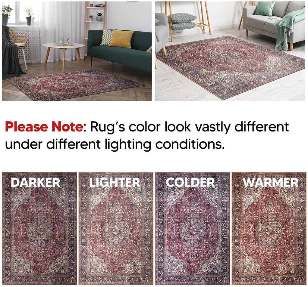 Keen Home Design 8x10 Rug - Machine Washable Area Rug with Non-Slip Backing, Ideal for Living Room, Dining Room, Bedroom - Vintage, Easy Clean, Durable, Low Pile Rug - (8' x 10')