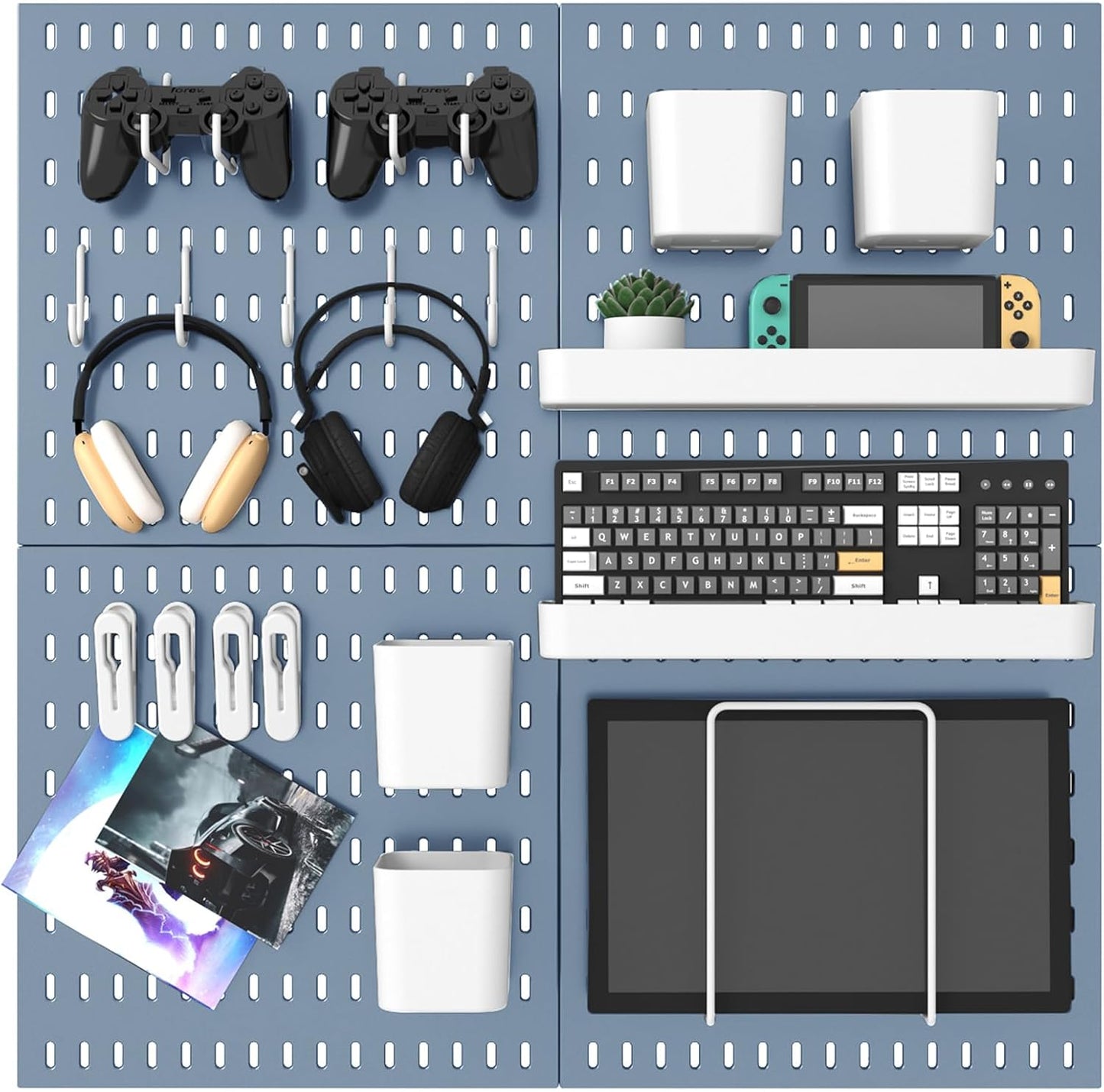 Pegboard Combination Kit, 25.2" x 25.2" Wall Mounted Storage Set with 4 Pegboards & 20 Accessories Hanging, Peg Boards Organizer